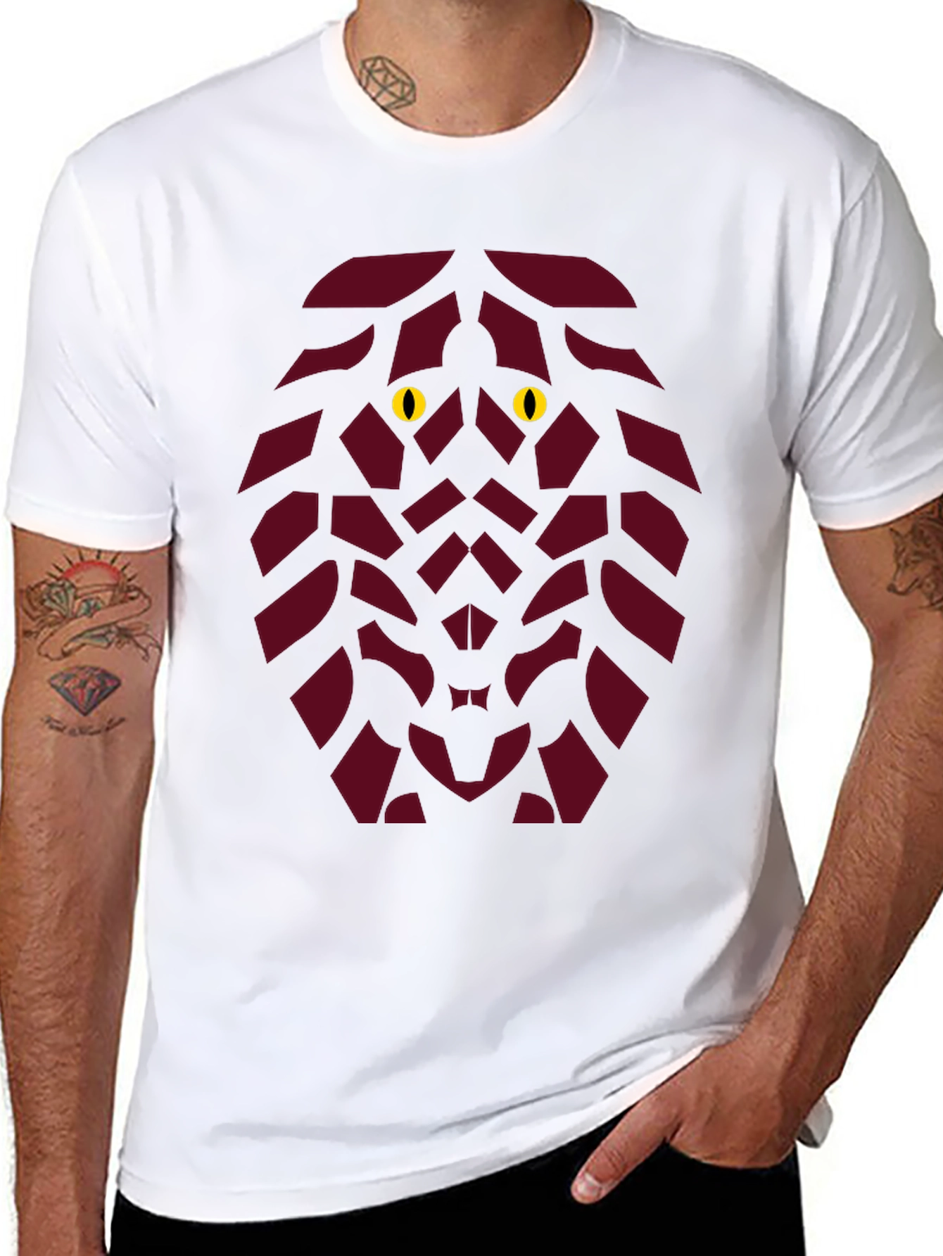 Geometric Lion Head Graphic Tee - Stylish Animal Design