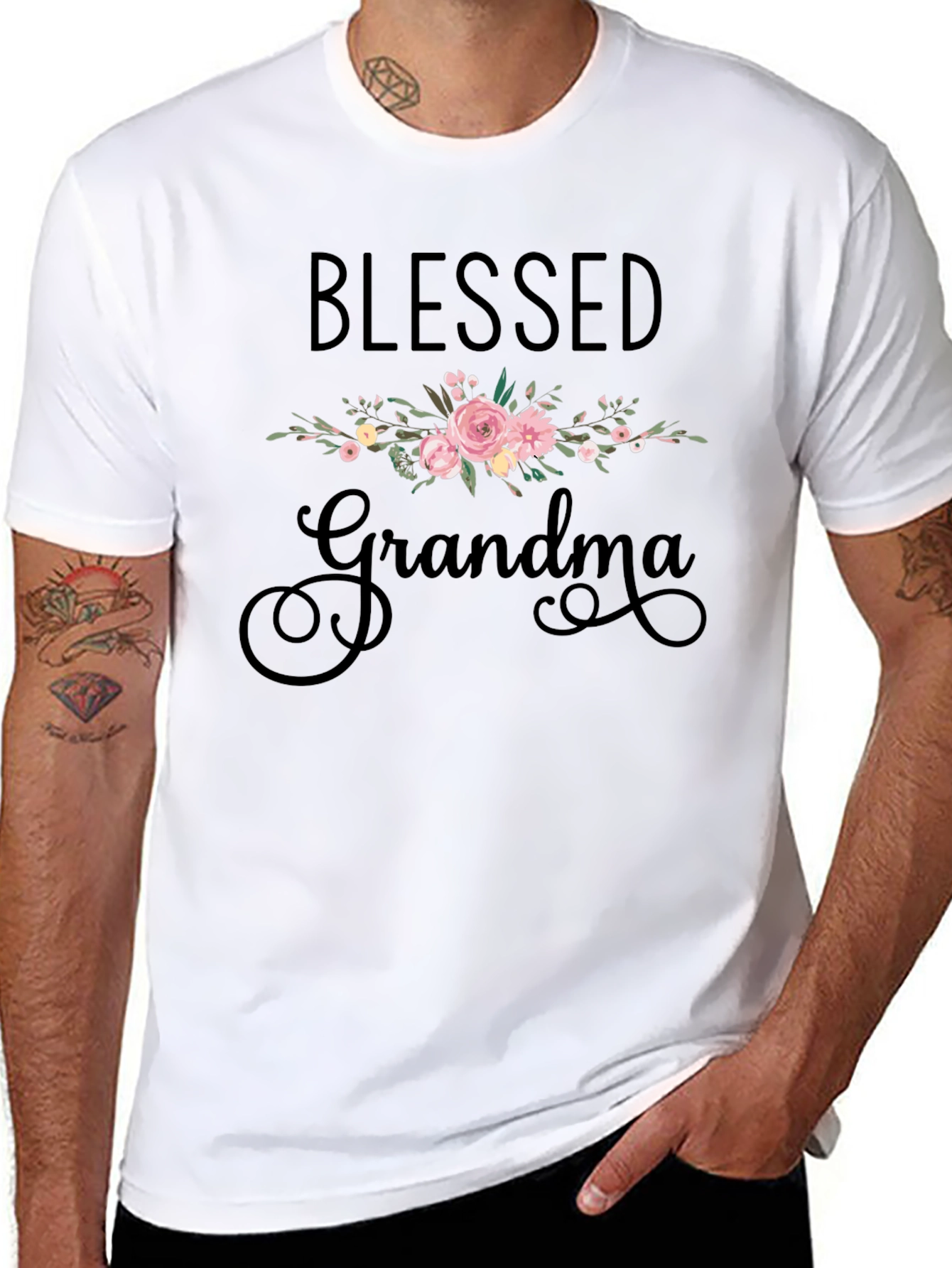Blessed Grandma Floral T-Shirt - Black
