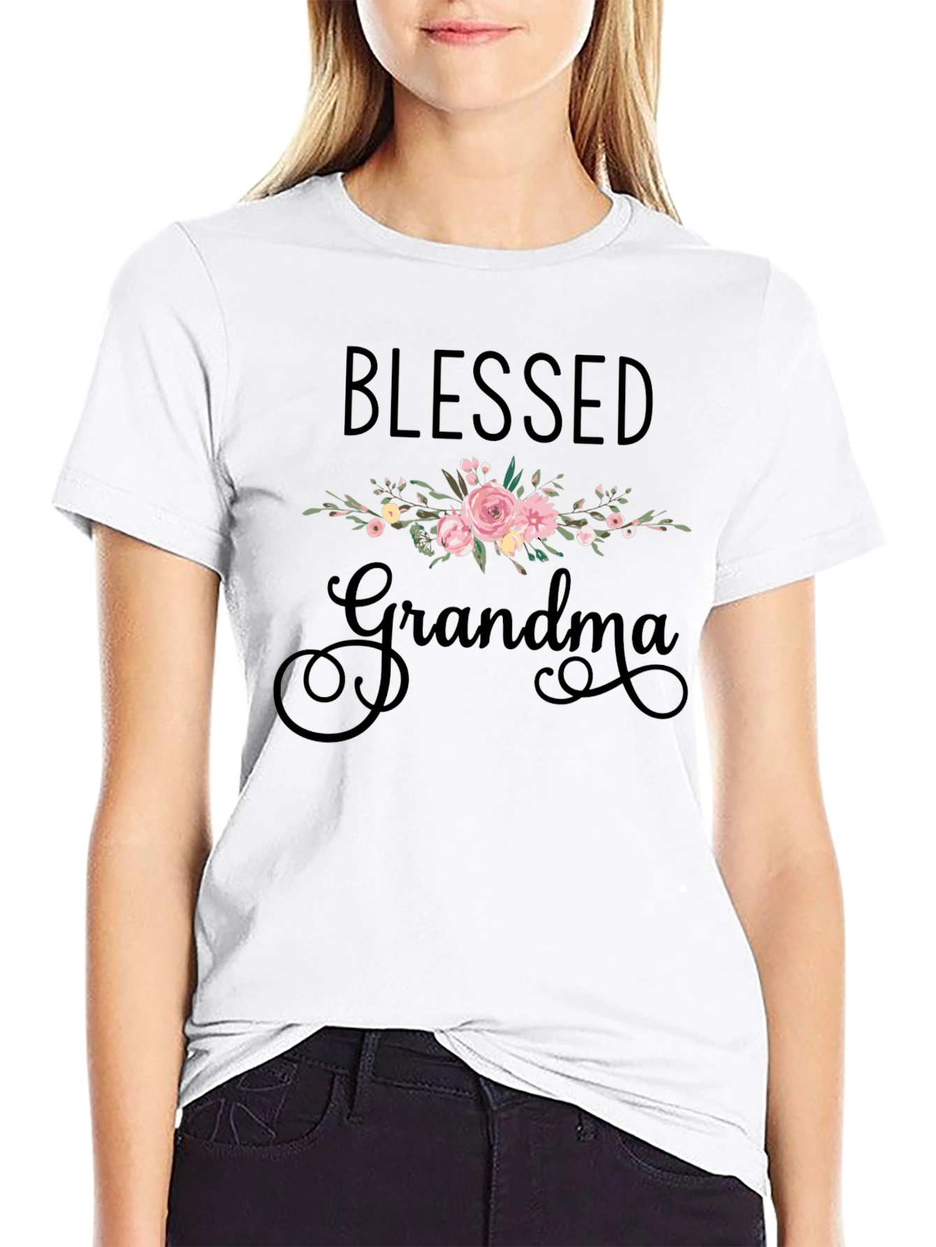 Blessed Grandma Floral T-Shirt - Black