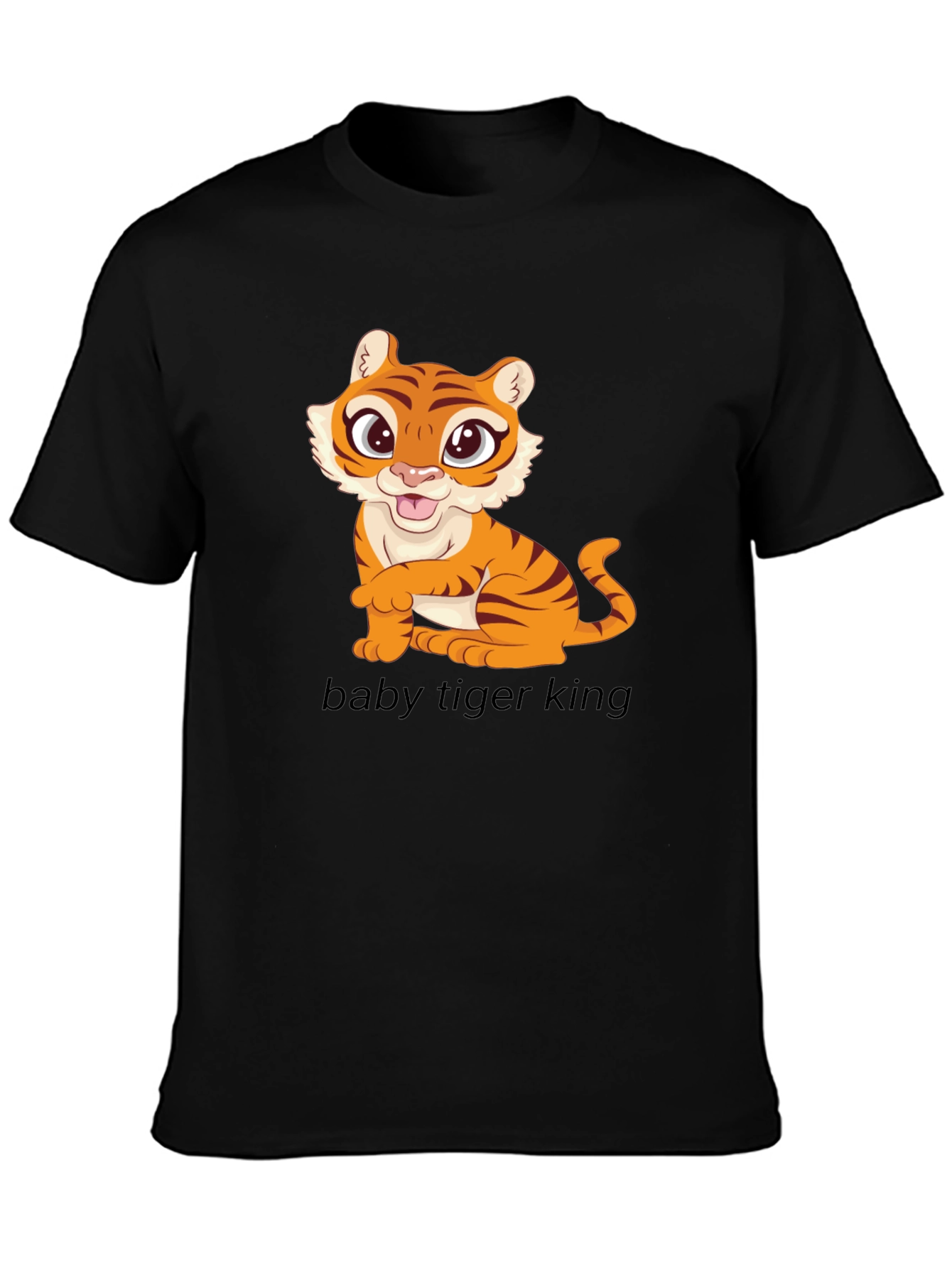 Cute Baby Tiger Graphic Tee - Black Cotton T-Shirt