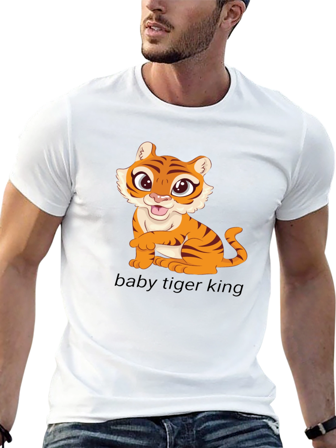 Cute Baby Tiger Graphic Tee - Black Cotton T-Shirt