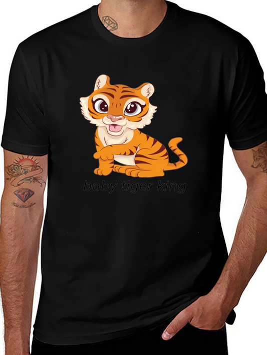 Cute Baby Tiger Graphic Tee - Black Cotton T-Shirt