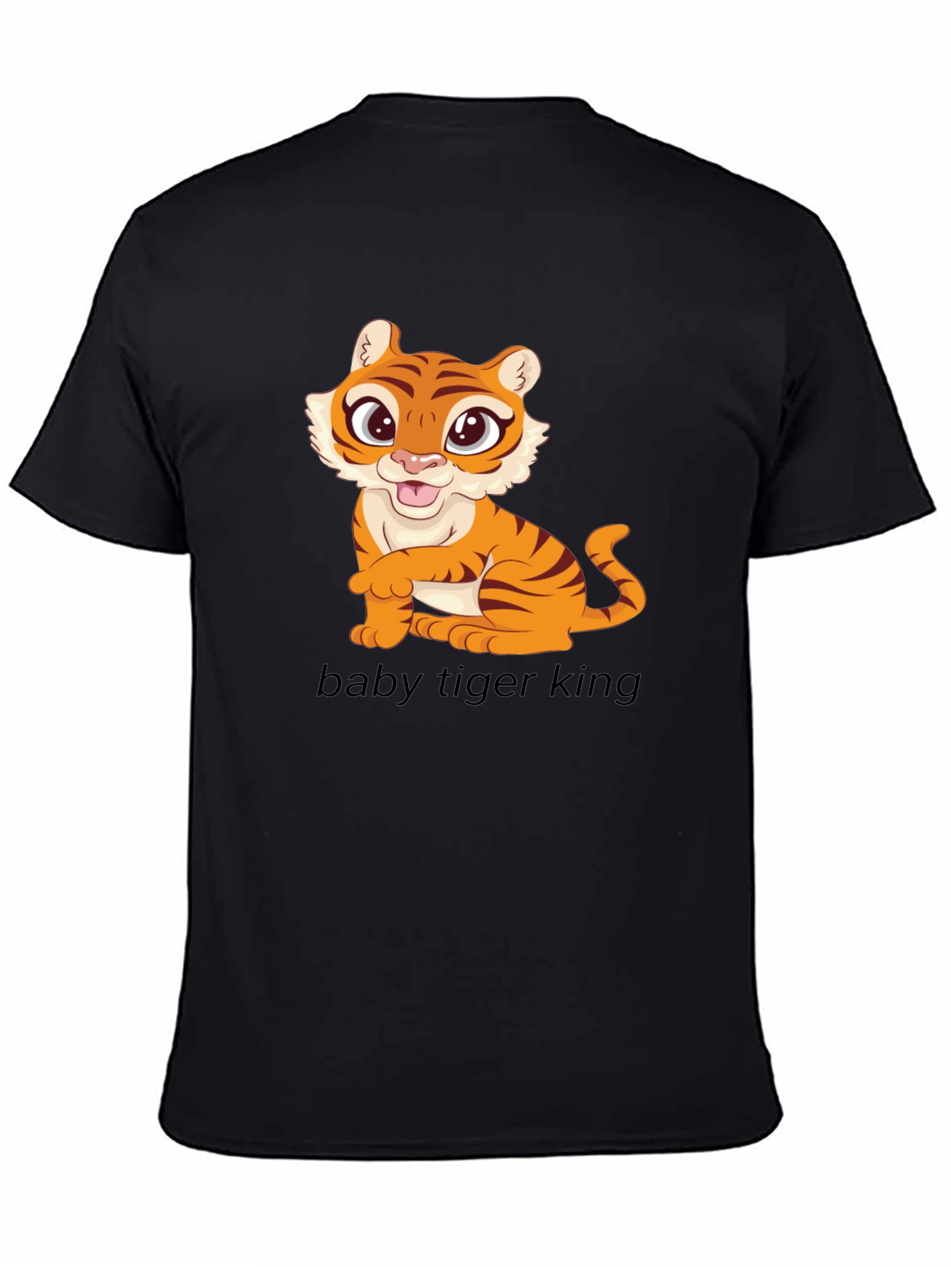 Cute Baby Tiger Graphic Tee - Black Cotton T-Shirt