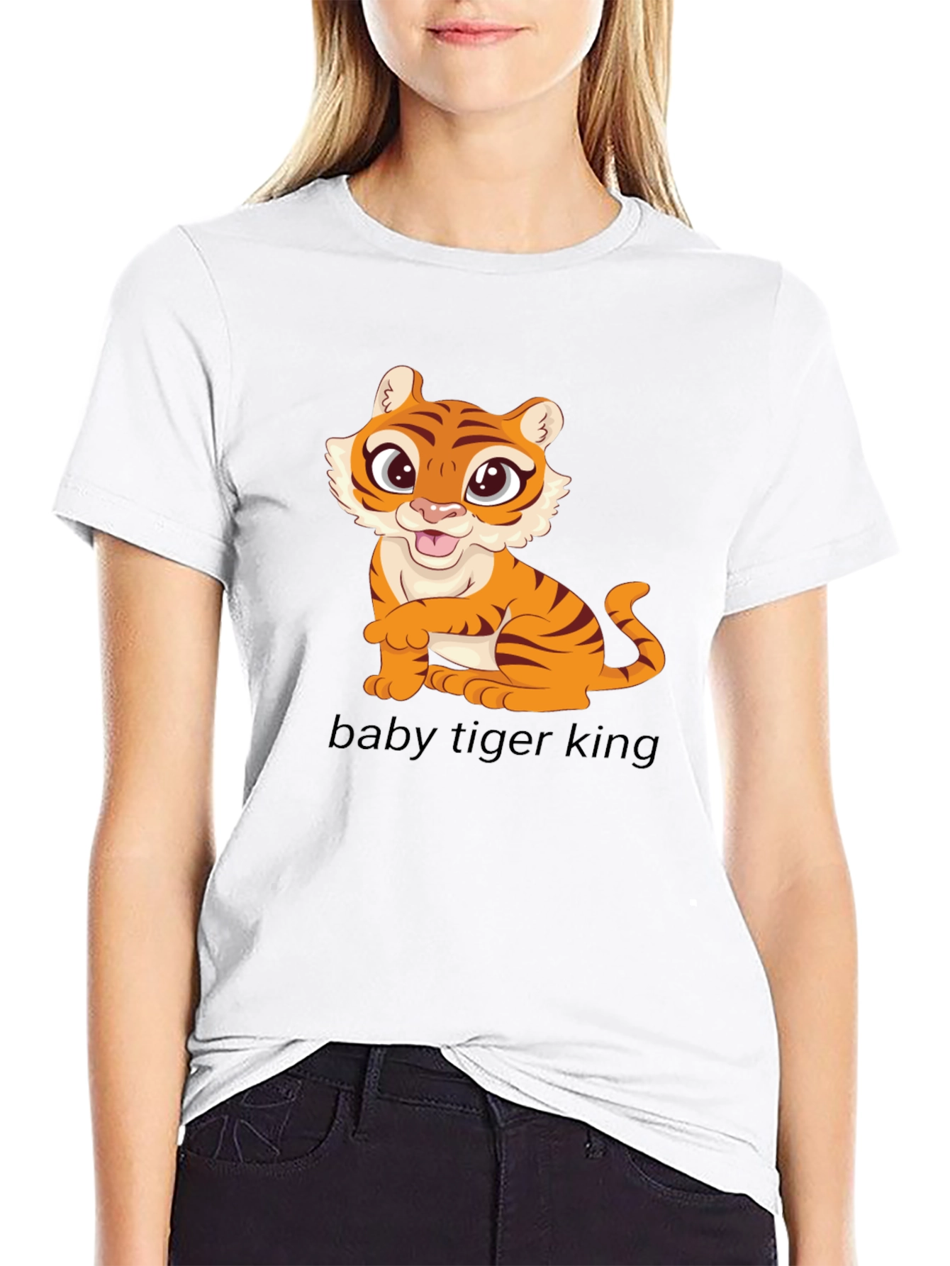 Cute Baby Tiger Graphic Tee - Black Cotton T-Shirt
