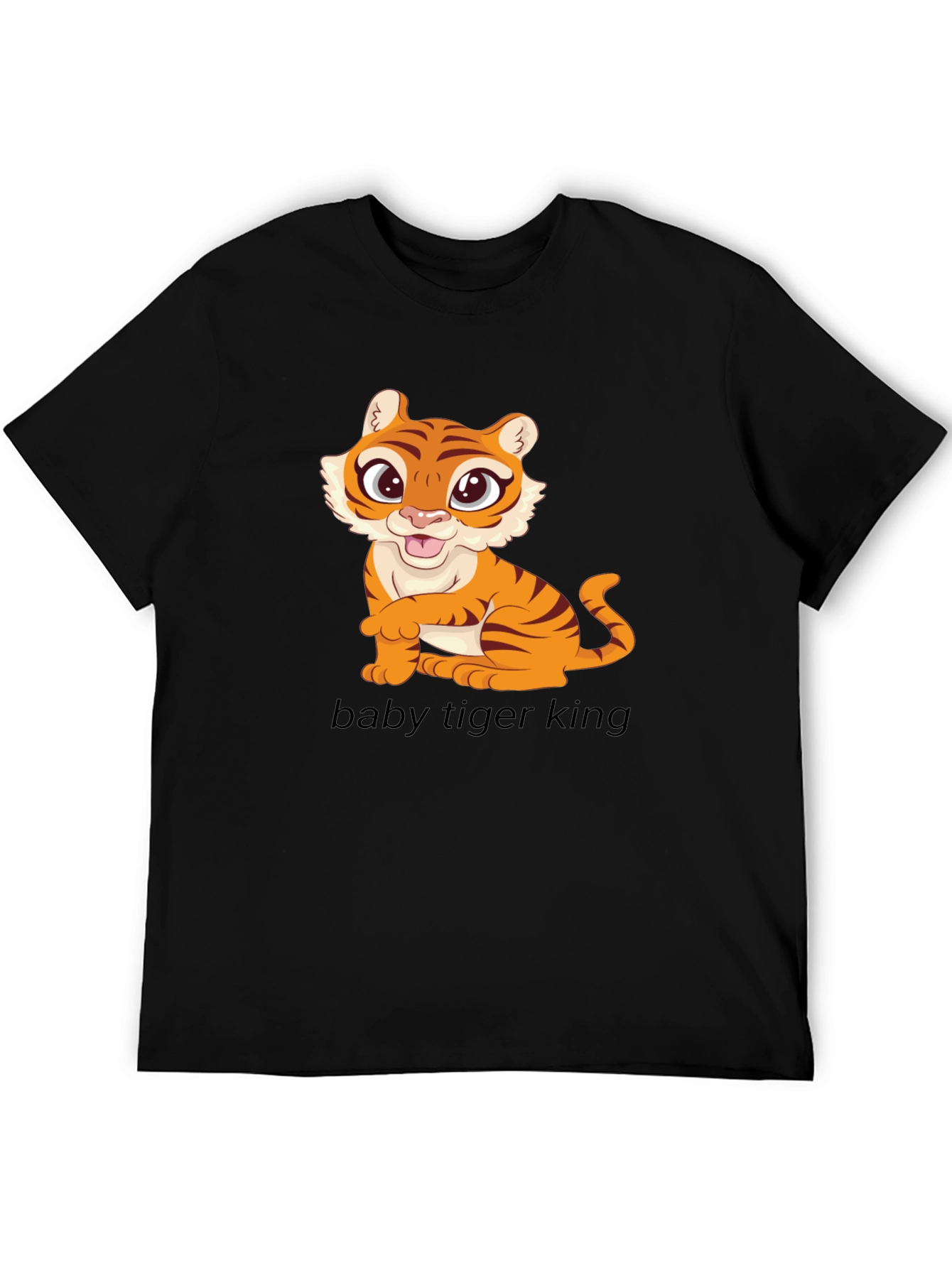 Cute Baby Tiger Graphic Tee - Black Cotton T-Shirt
