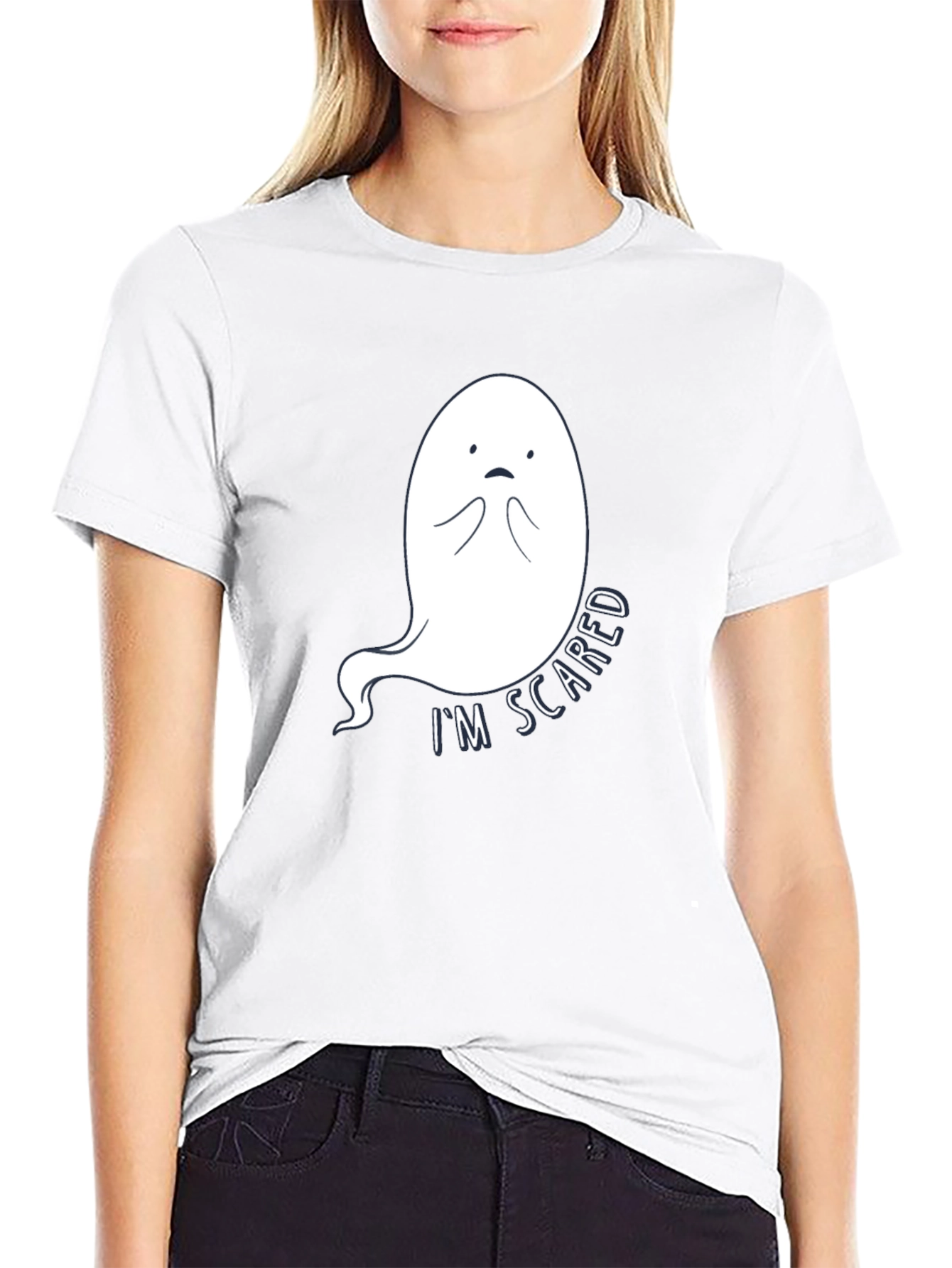 Scared Ghost Graphic Tee - Black Cotton T-Shirt