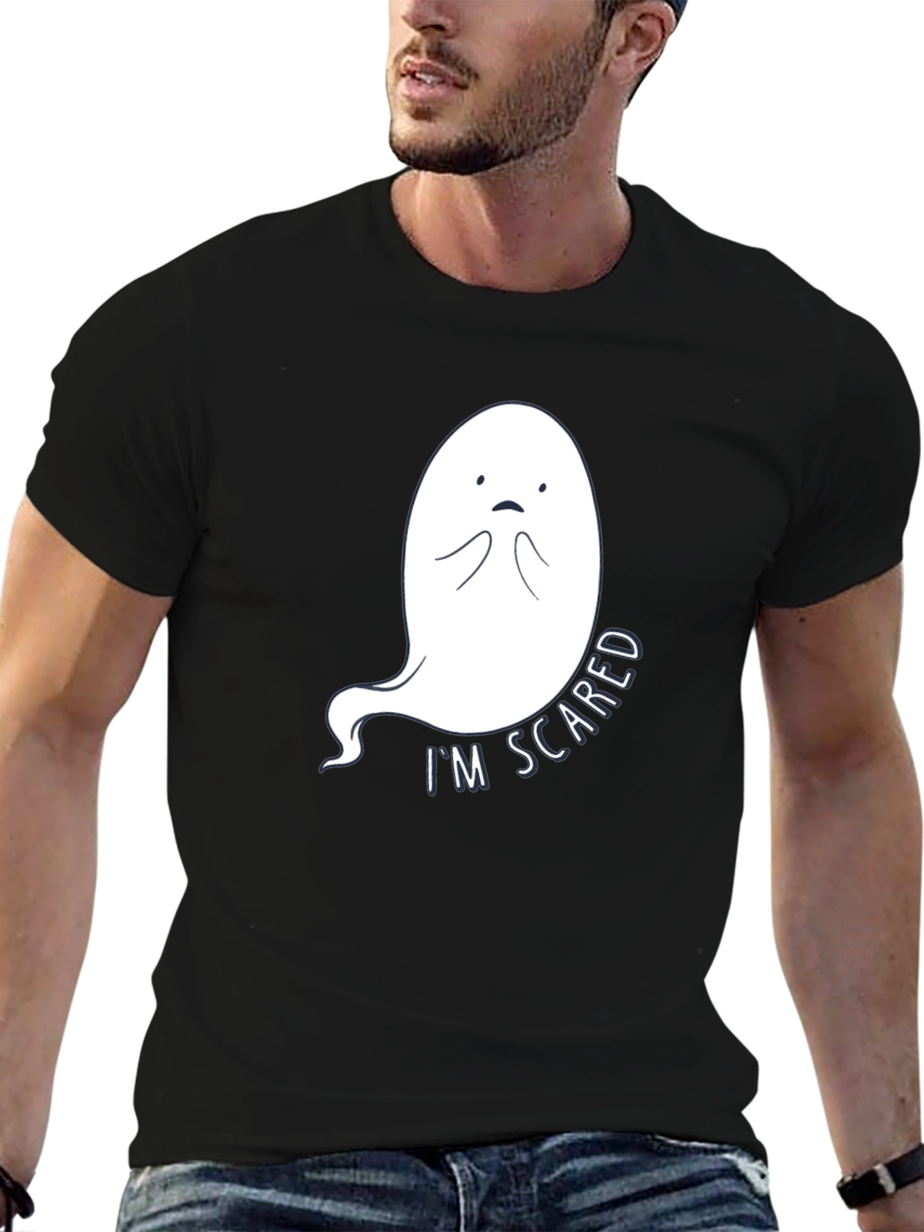 Scared Ghost Graphic Tee - Black Cotton T-Shirt