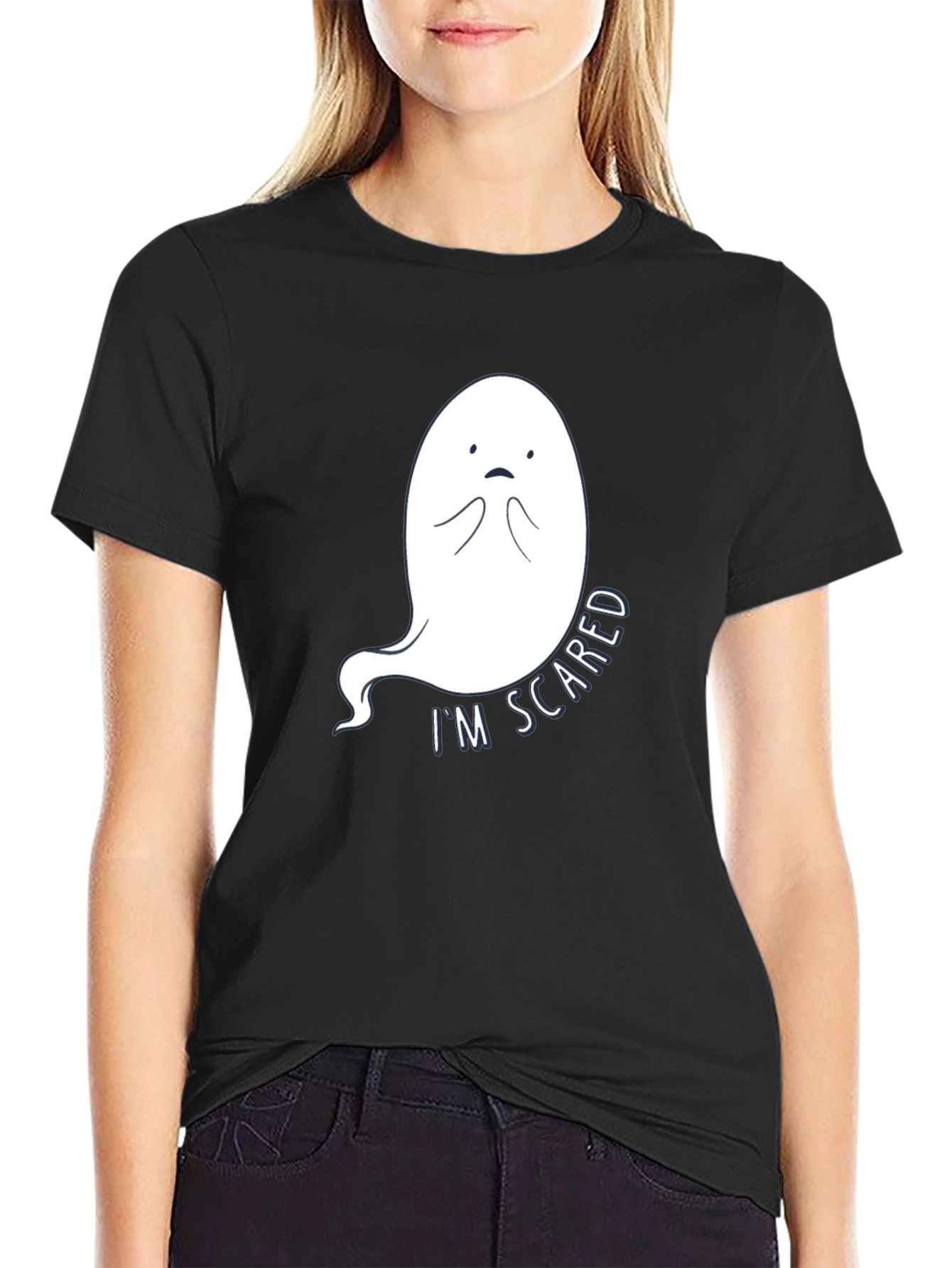 Scared Ghost Graphic Tee - Black Cotton T-Shirt