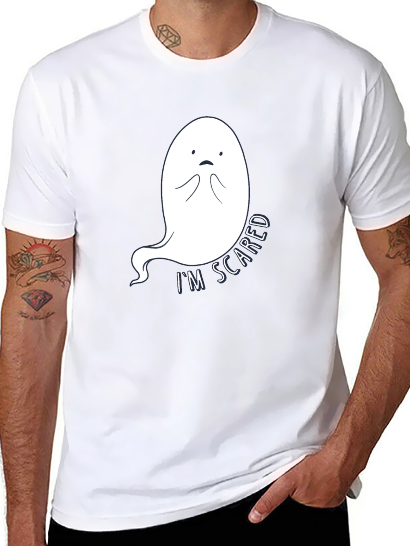Scared Ghost Graphic Tee - Black Cotton T-Shirt