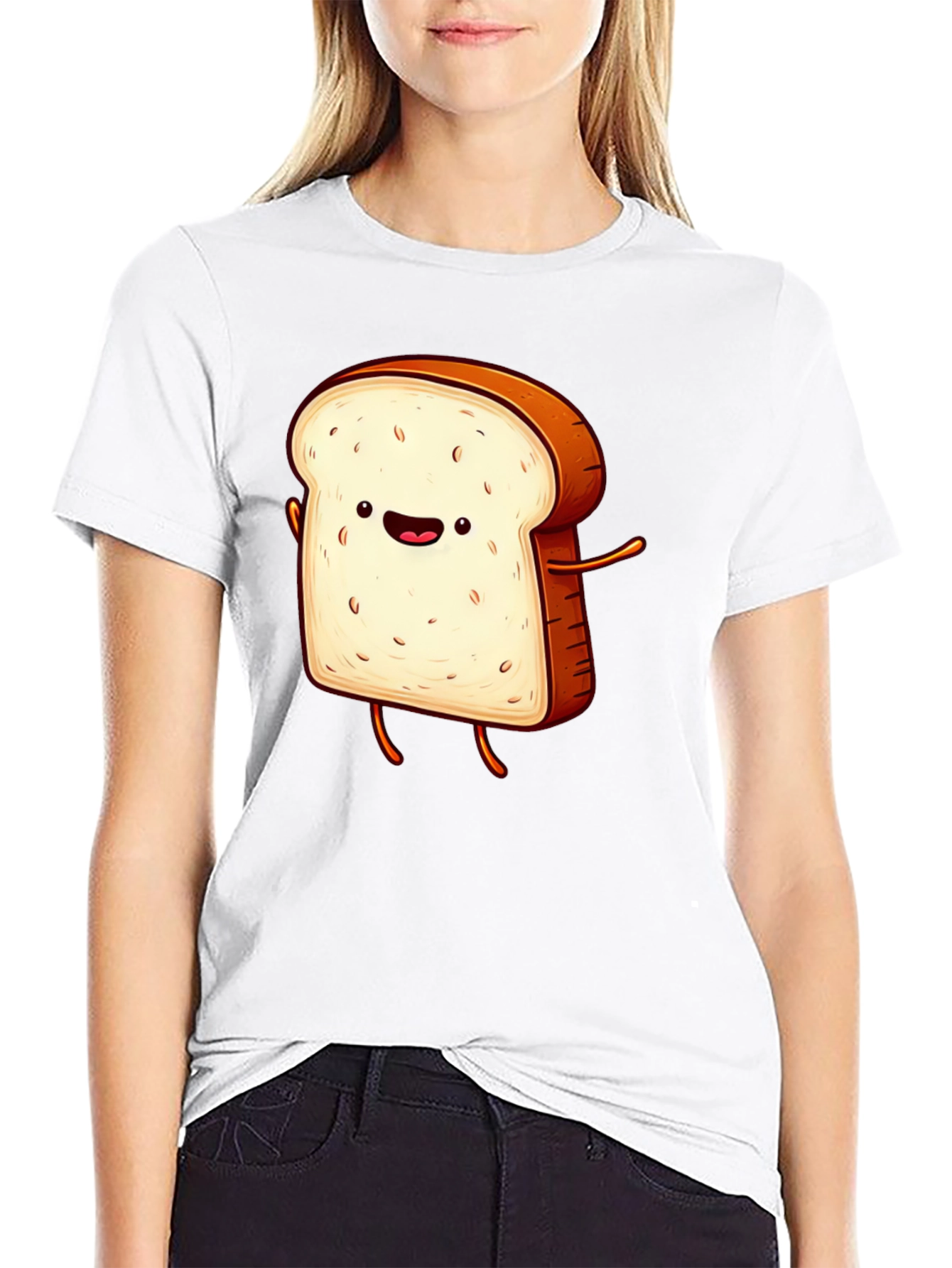 Funny Cartoon Toast Graphic Tee - Black T-Shirt