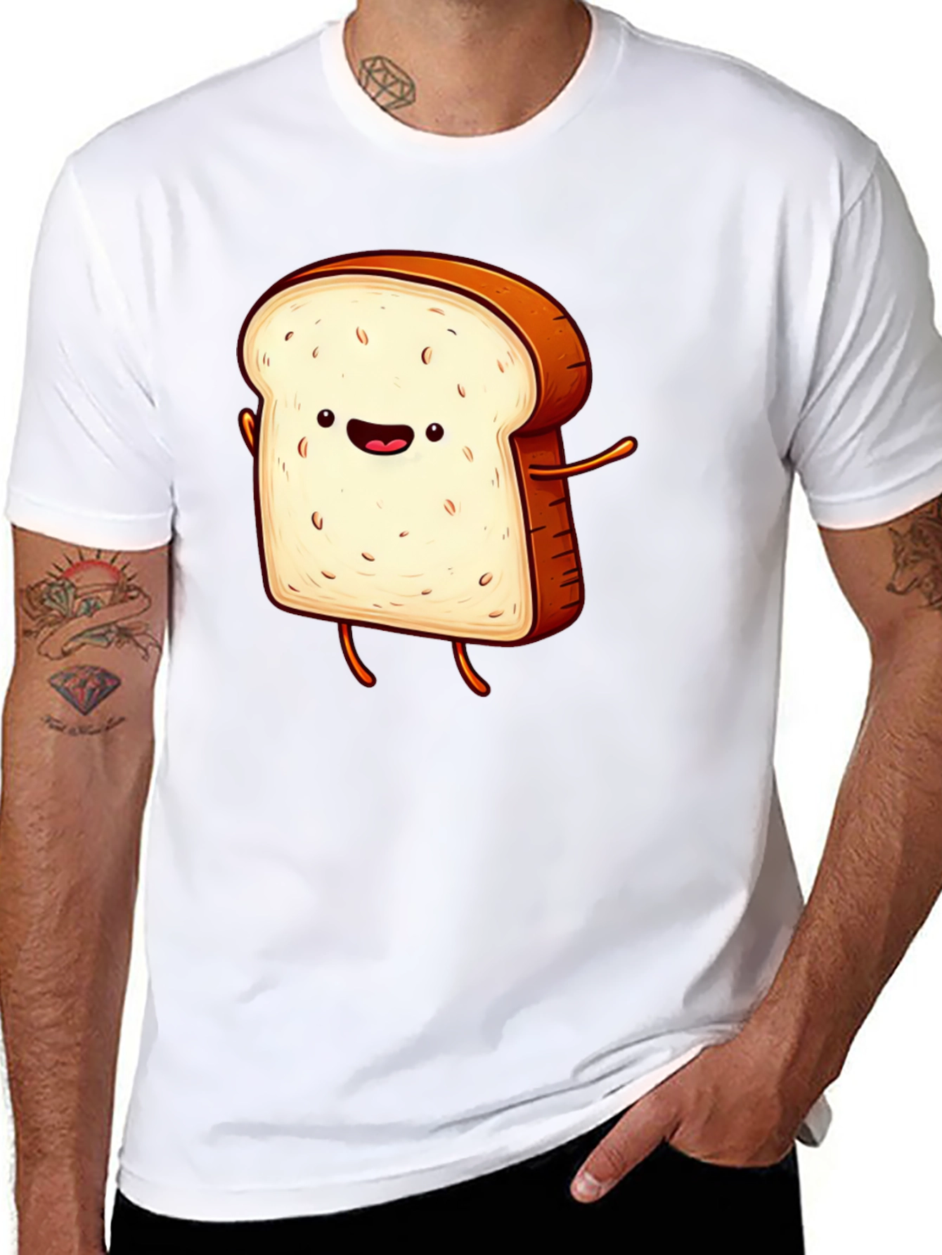 Funny Cartoon Toast Graphic Tee - Black T-Shirt