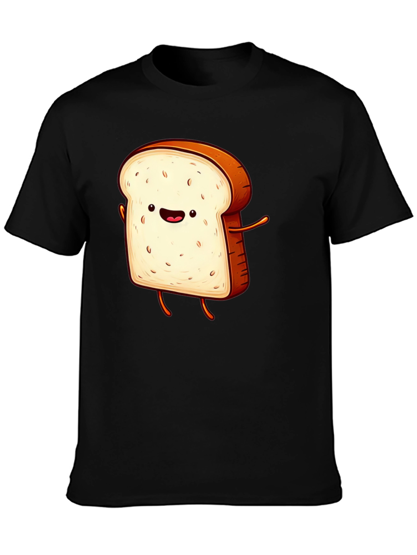 Funny Cartoon Toast Graphic Tee - Black T-Shirt