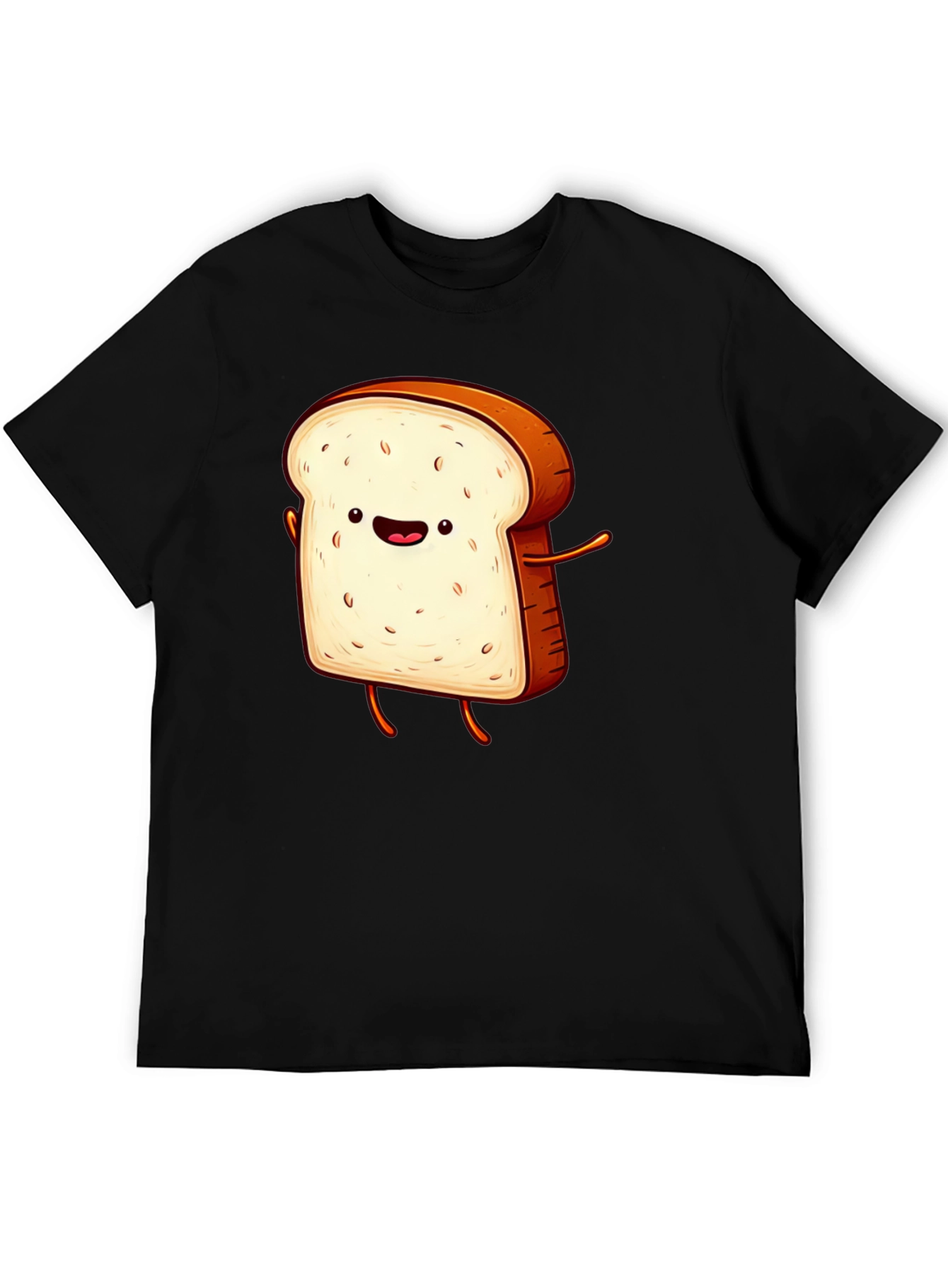 Funny Cartoon Toast Graphic Tee - Black T-Shirt