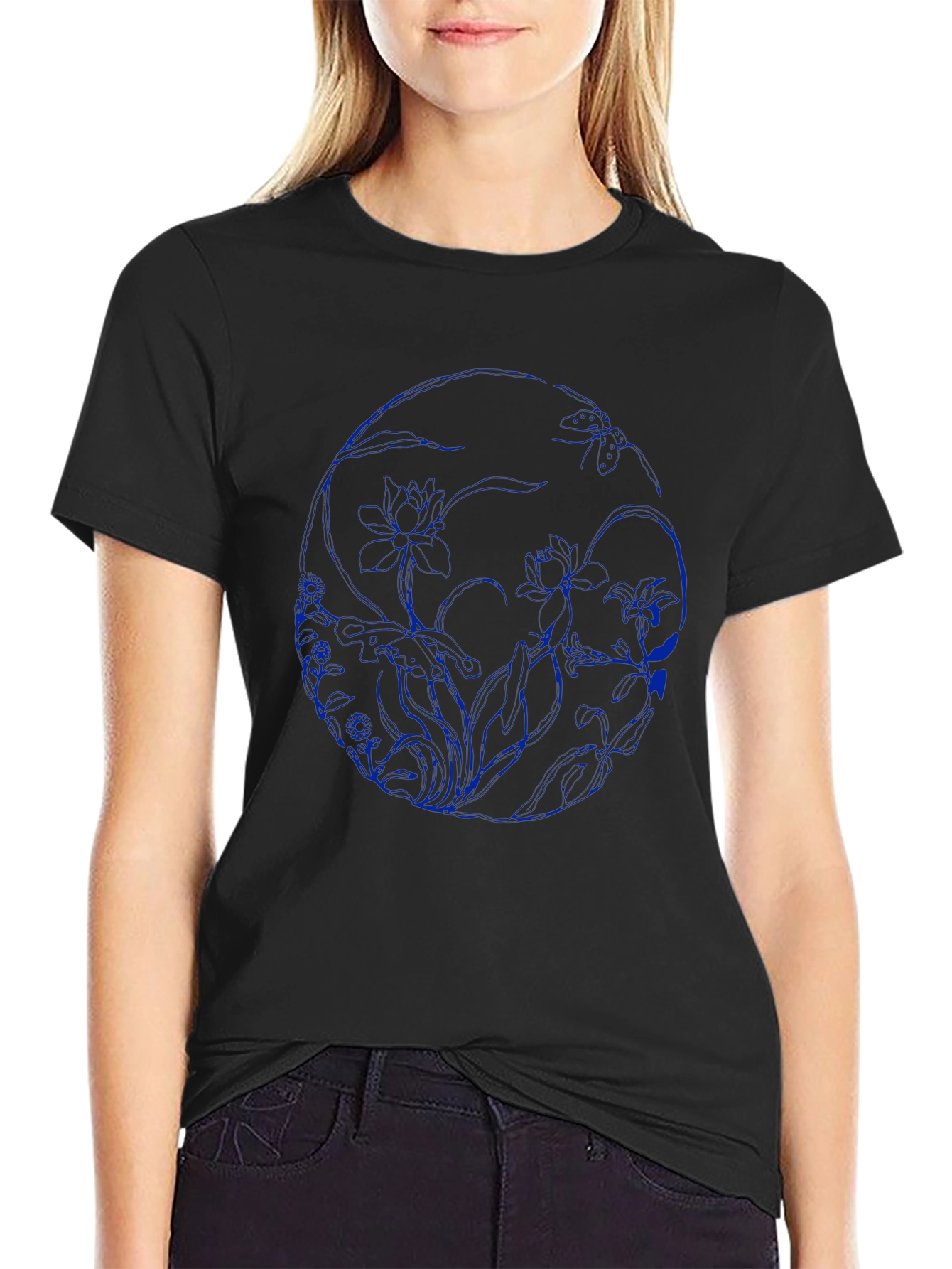 Floral Skull Graphic Black T-Shirt
