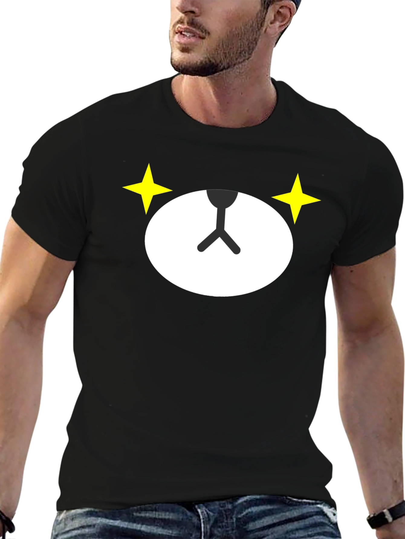 Cute Bear Face Graphic Black T-Shirt
