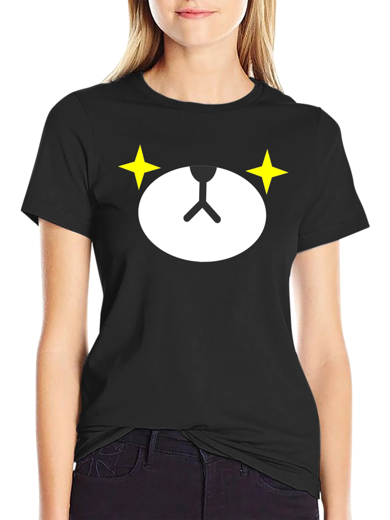 Cute Bear Face Graphic Black T-Shirt