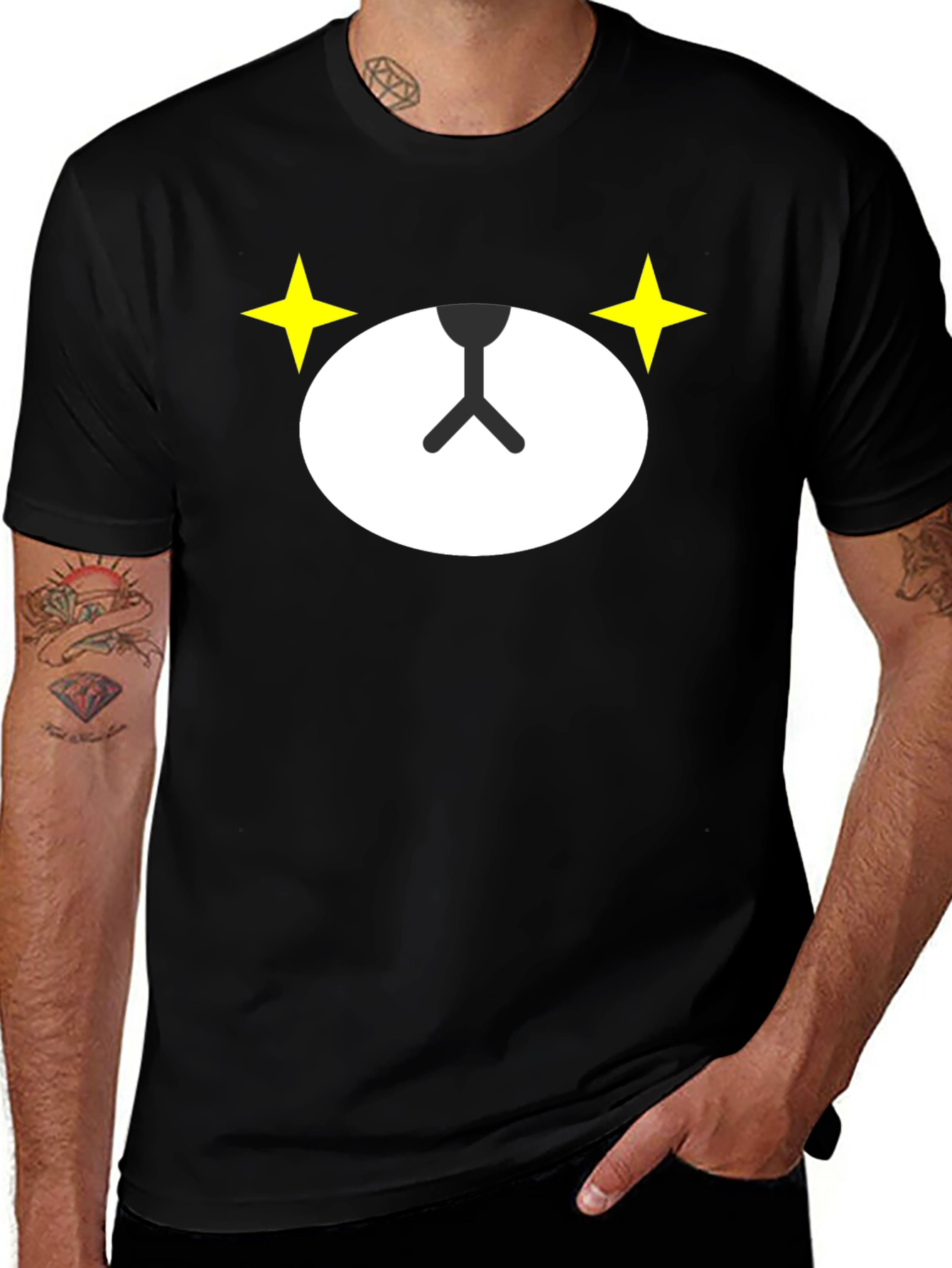 Cute Bear Face Graphic Black T-Shirt