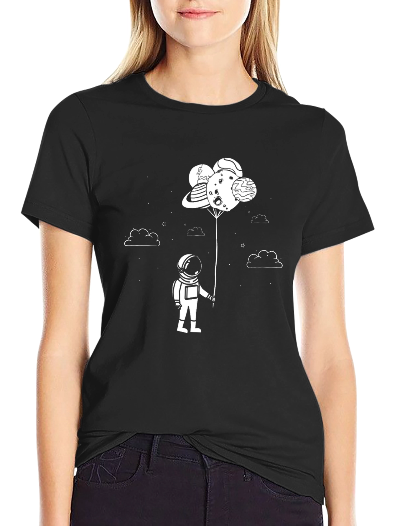 Astronaut Planet Balloons Graphic Tee