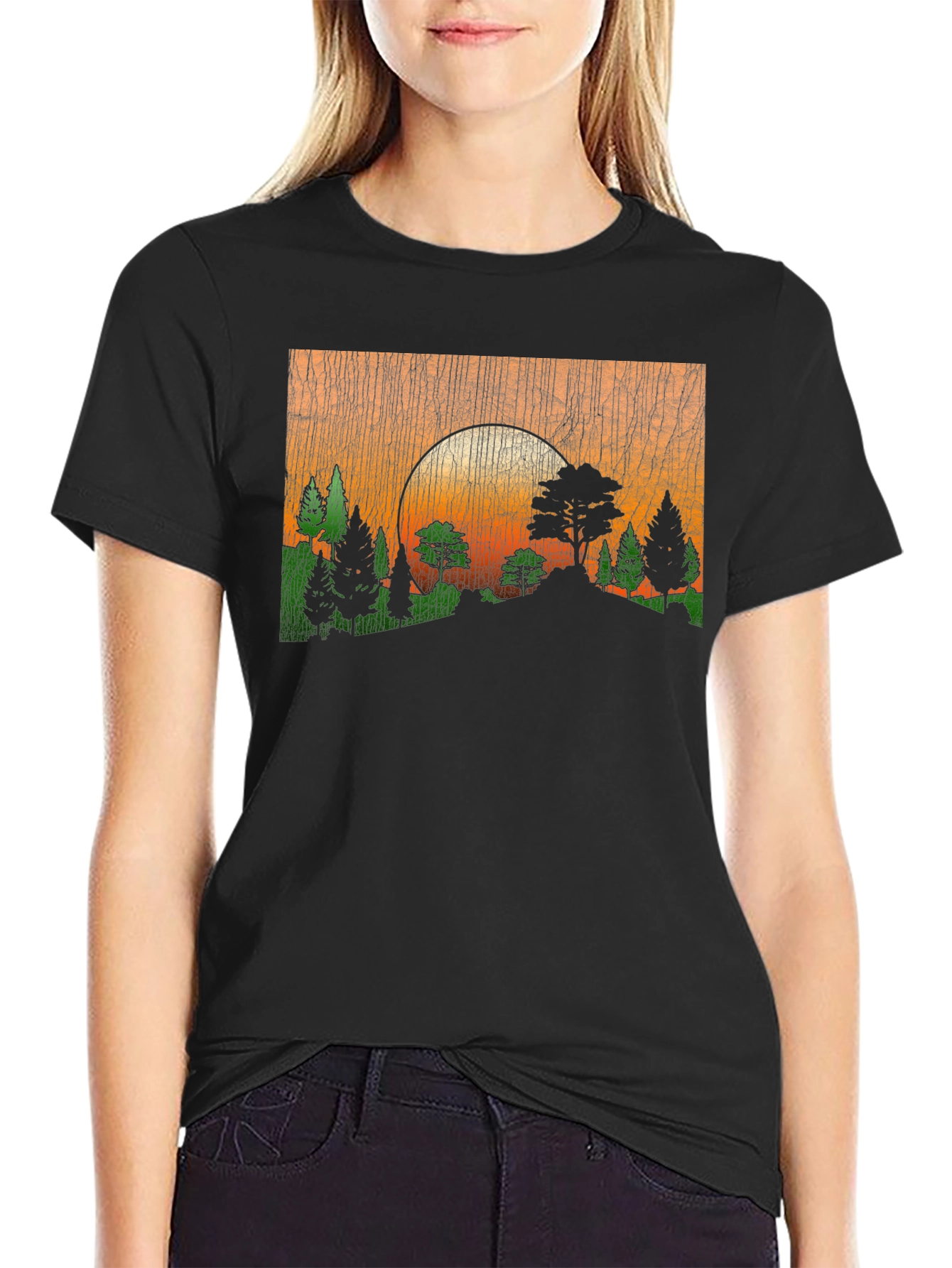 Sunset Forest Graphic Tee - Black