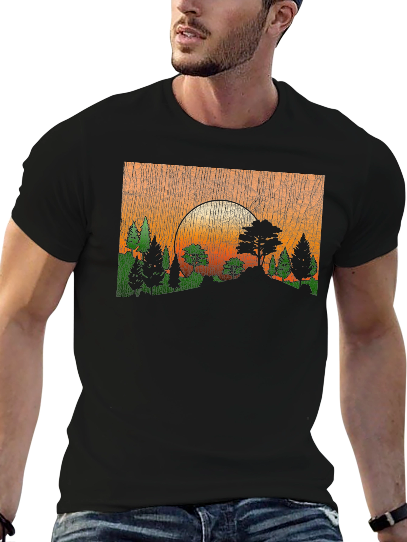 Sunset Forest Graphic Tee - Black