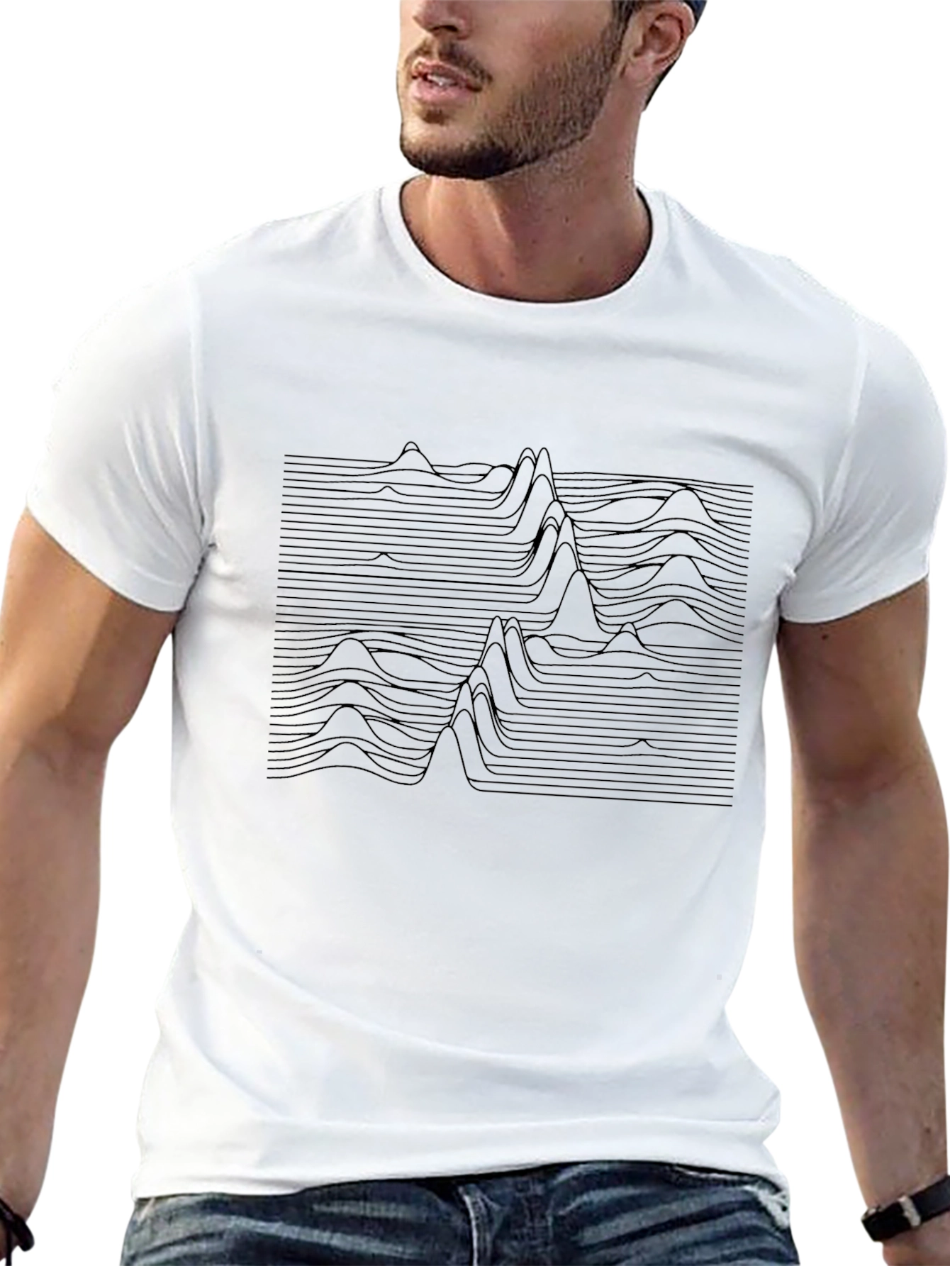 Abstract Line Wave Graphic Black T-Shirt