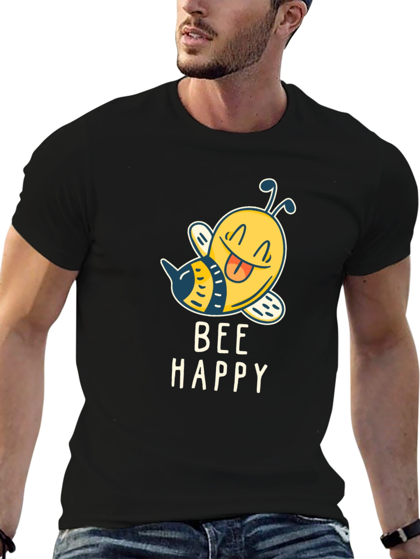 Bee Happy Graphic T-Shirt - Mens Black Tee