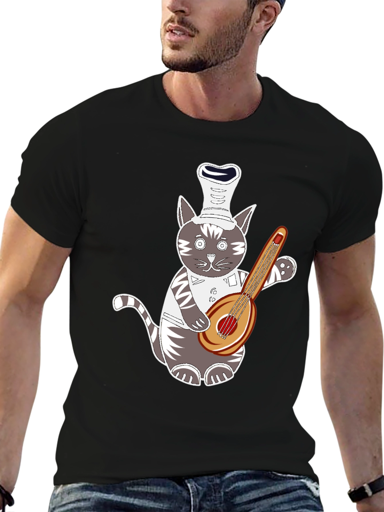 Chef Cat Playing Guitar T-Shirt