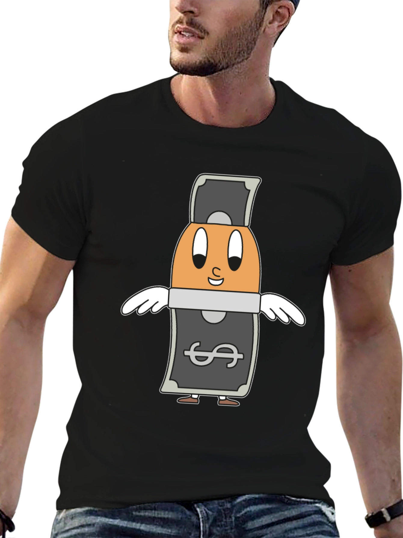 Cartoon Egg Money Black T-Shirt