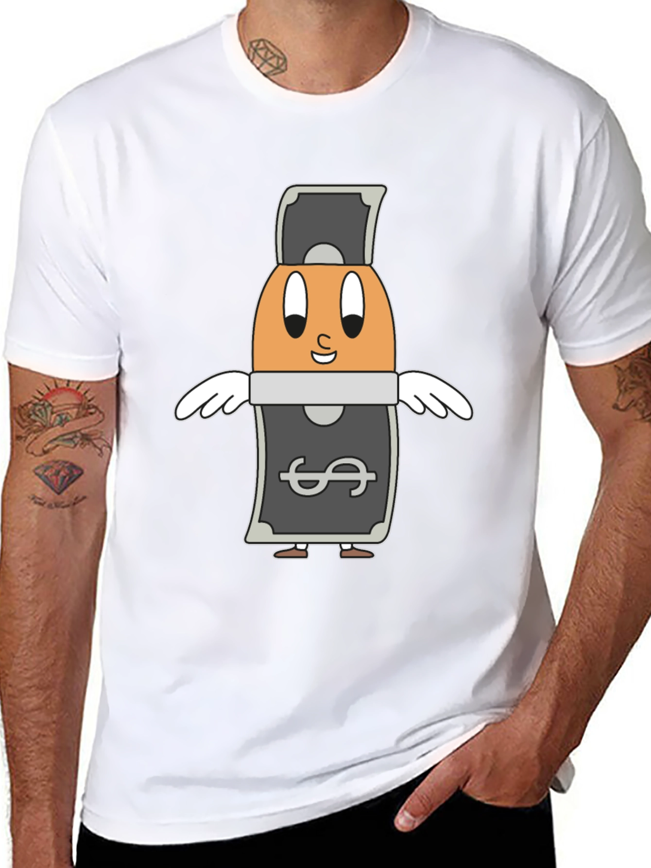 Cartoon Egg Money Black T-Shirt
