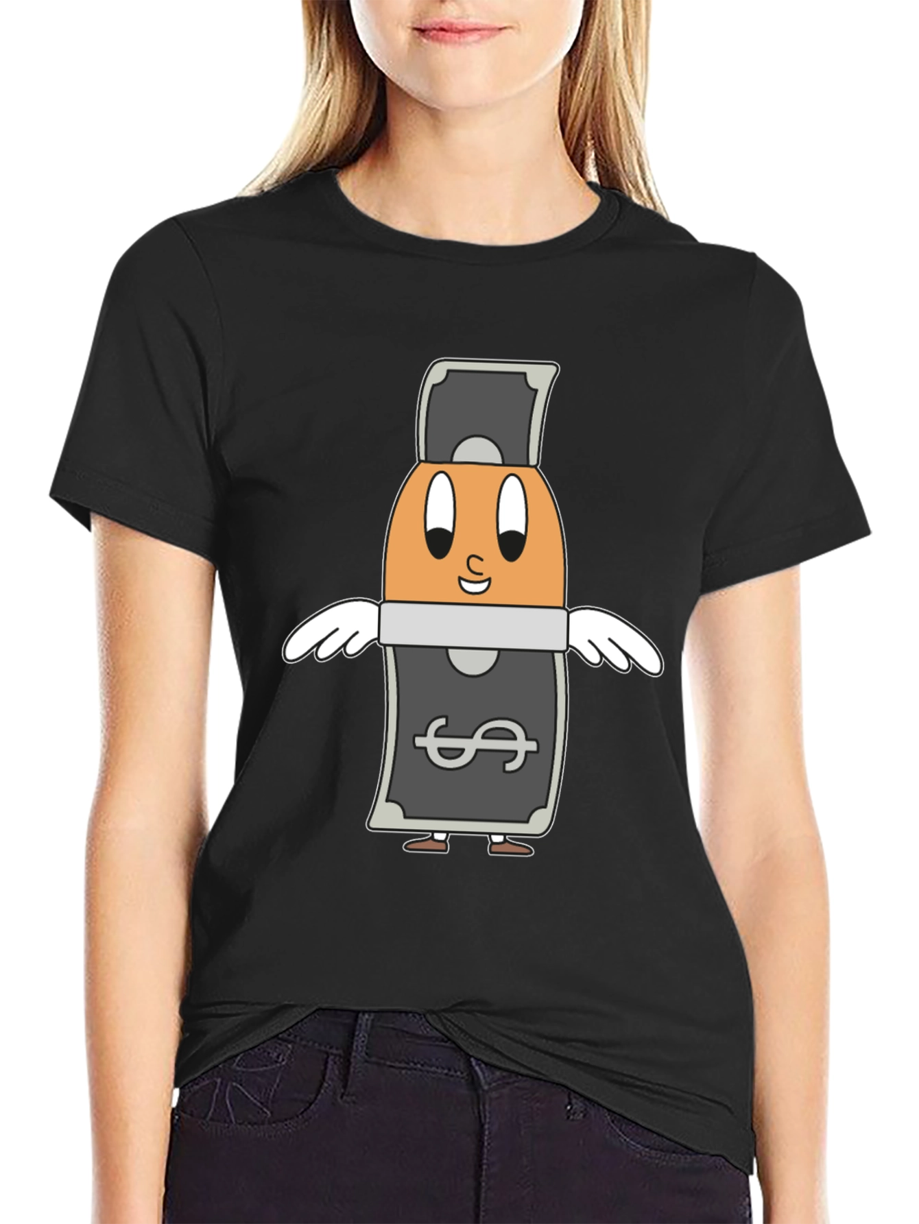 Cartoon Egg Money Black T-Shirt