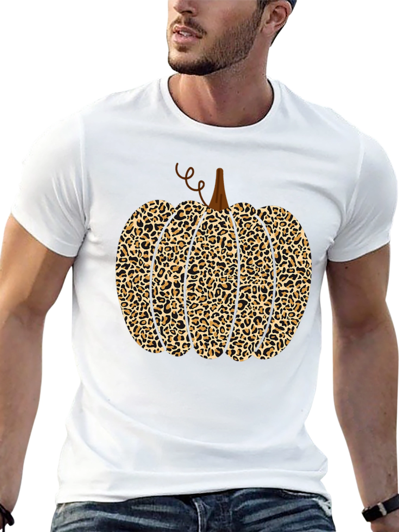 Leopard Print Pumpkin Halloween Graphic Tee