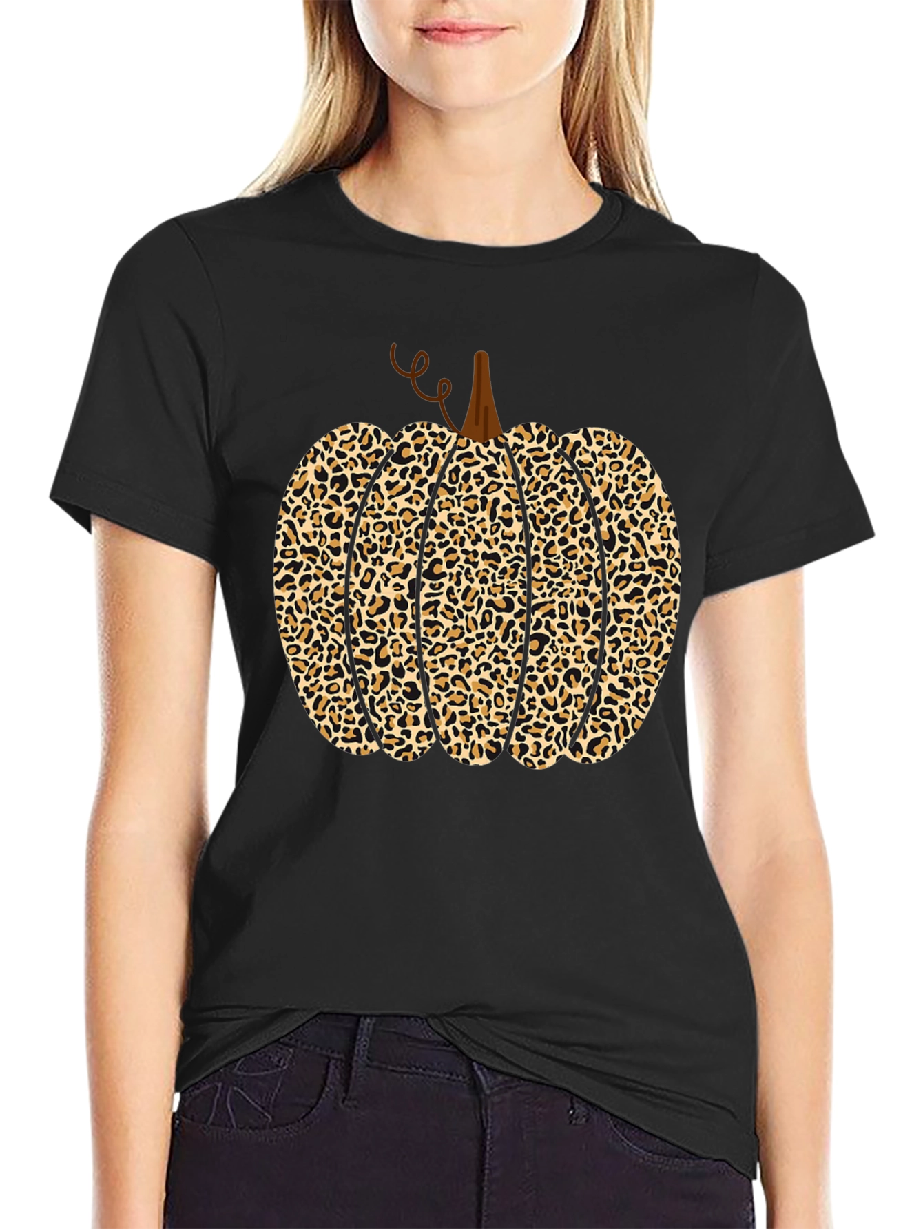 Leopard Print Pumpkin Halloween Graphic Tee