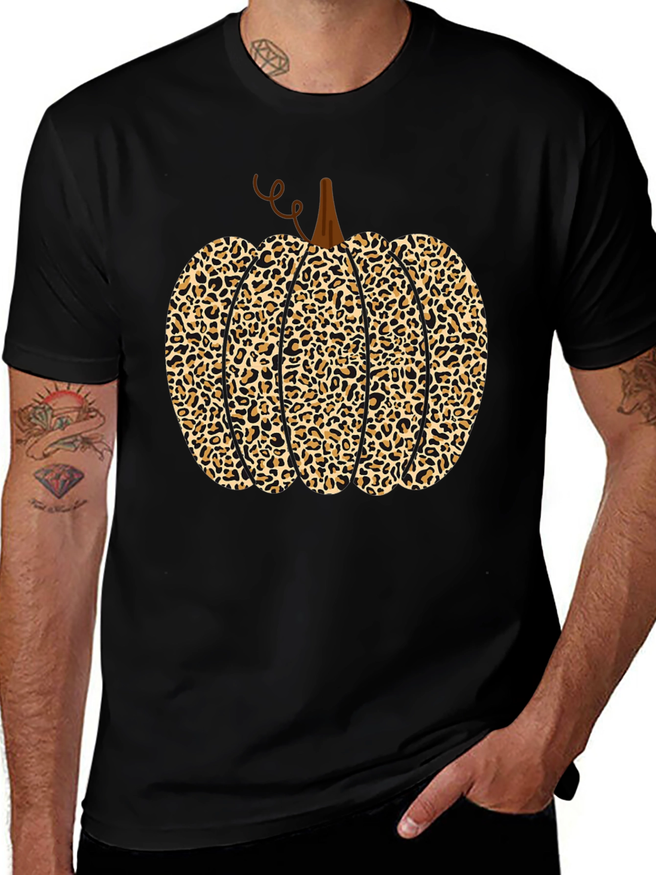 Leopard Print Pumpkin Halloween Graphic Tee