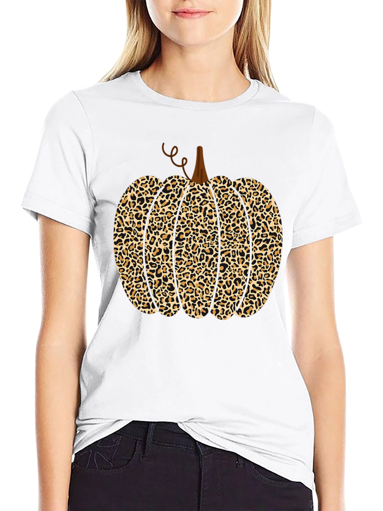Leopard Print Pumpkin Halloween Graphic Tee