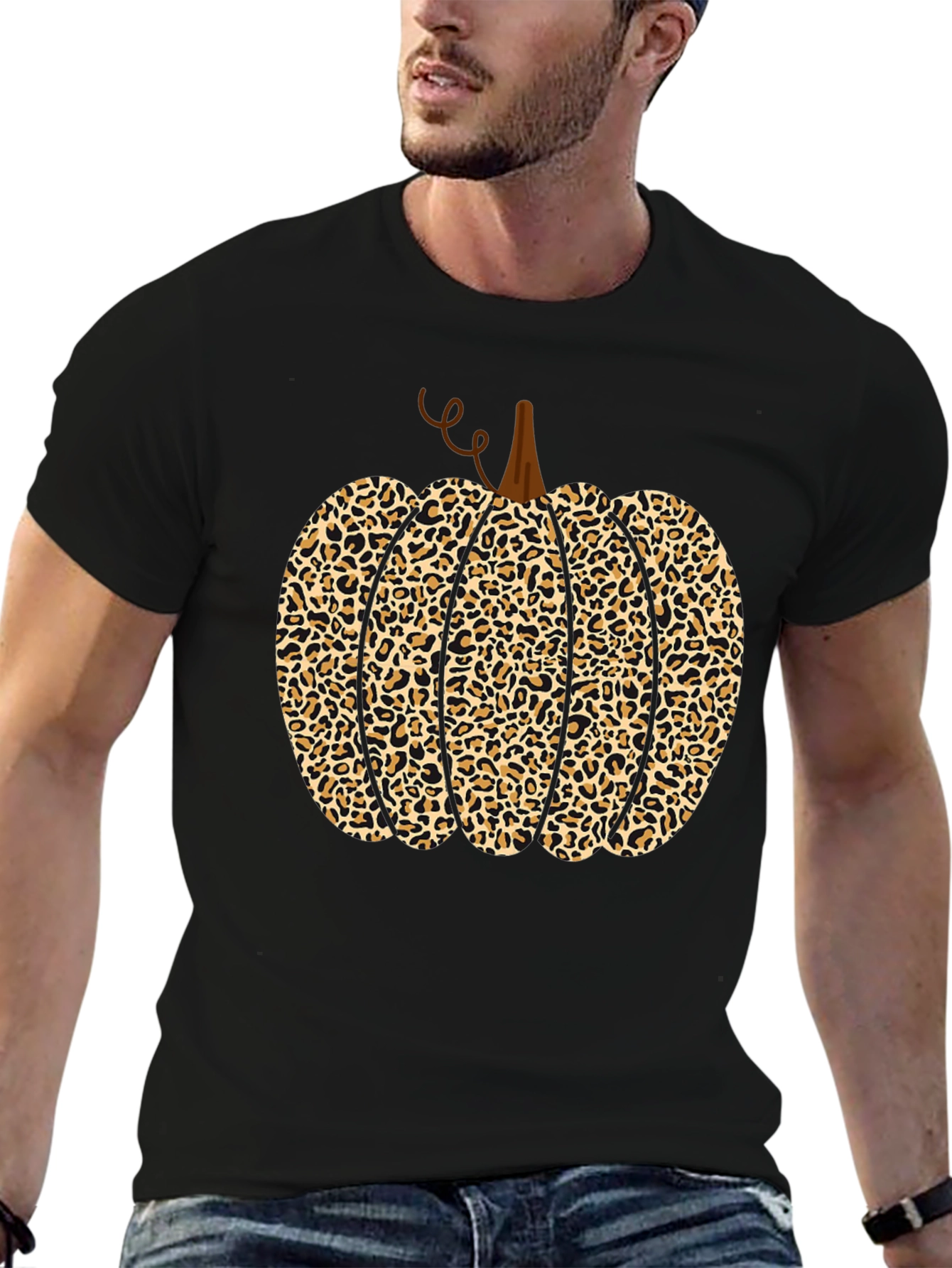Leopard Print Pumpkin Halloween Graphic Tee