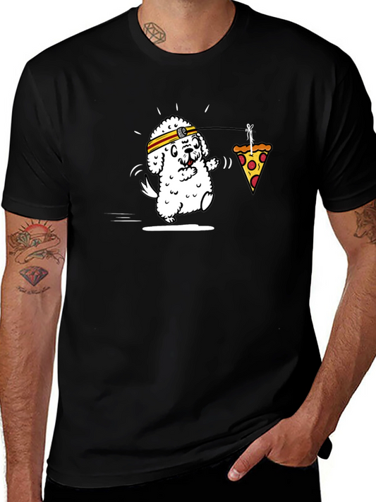 Dog Chasing Pizza Funny Graphic Tee