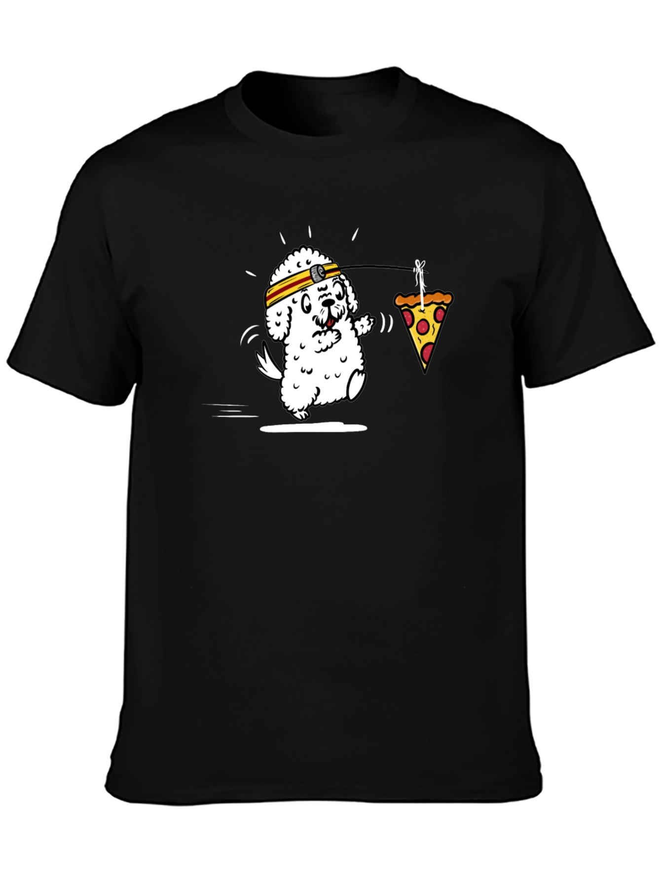 Dog Chasing Pizza Funny Graphic Tee