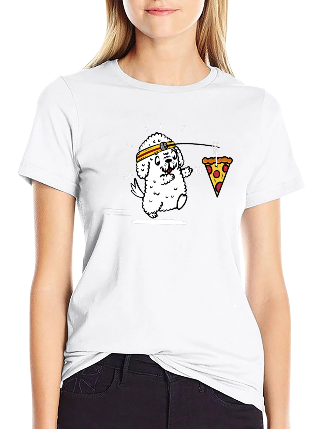 Dog Chasing Pizza Funny Graphic Tee