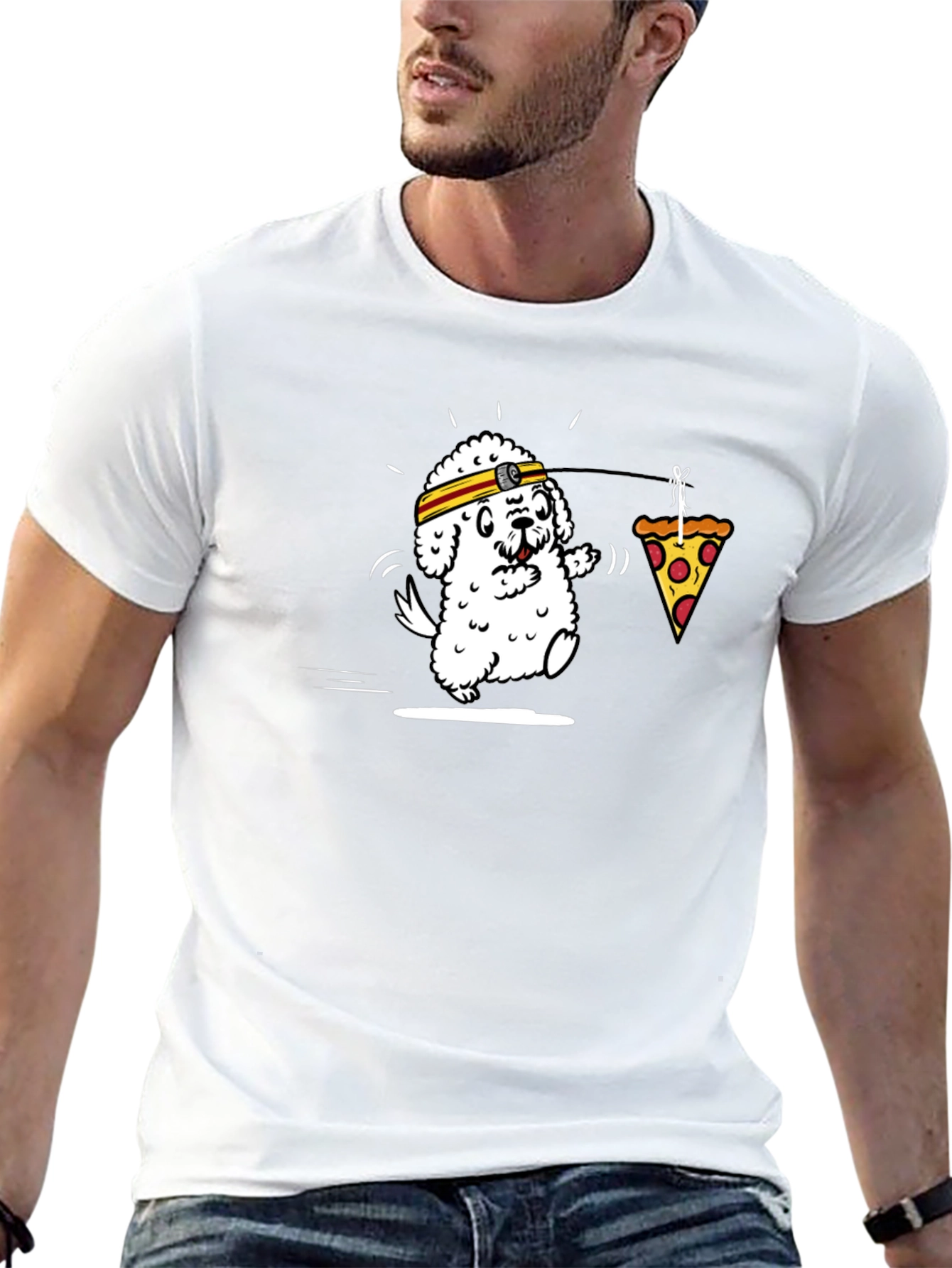 Dog Chasing Pizza Funny Graphic Tee