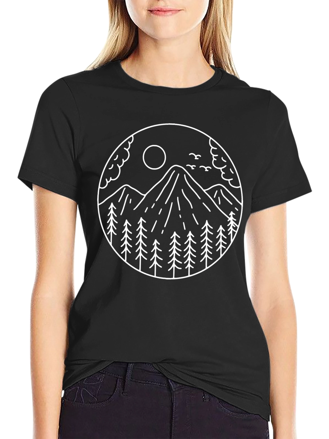 Mountain Scene Graphic Tee - Black