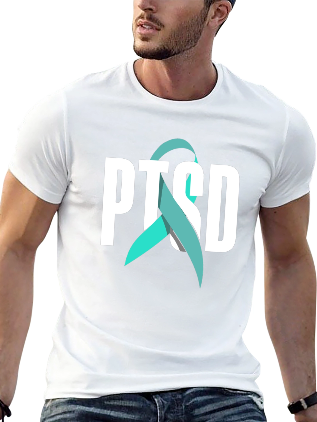 PTSD Awareness Ribbon Graphic Tee - Black