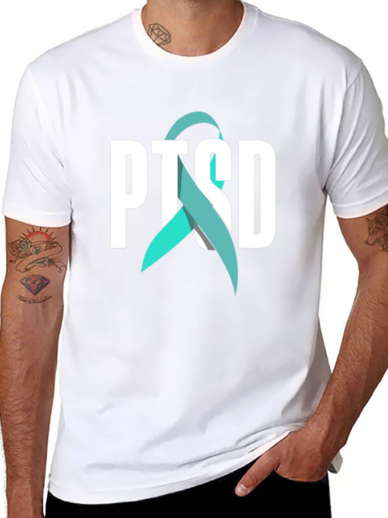 PTSD Awareness Ribbon Graphic Tee - Black