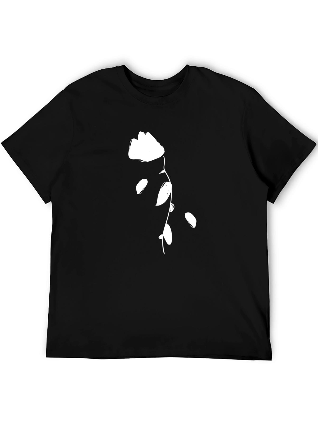 Black T-Shirt with White Flower Design