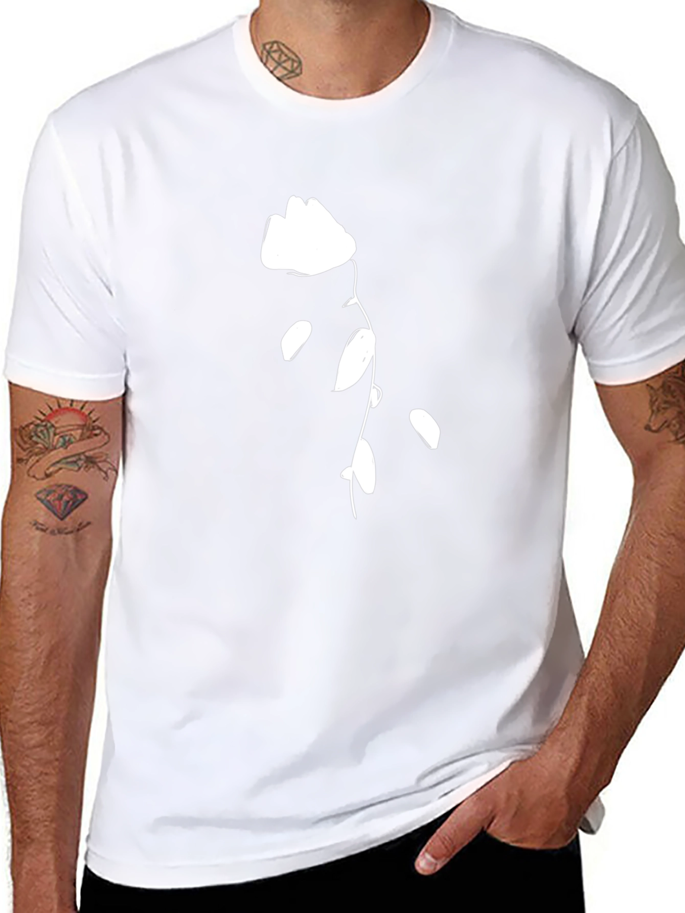 Black T-Shirt with White Flower Design