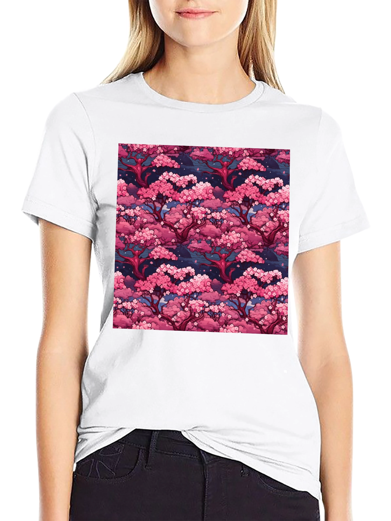 Cherry Blossom Tree Art Black Graphic Tee