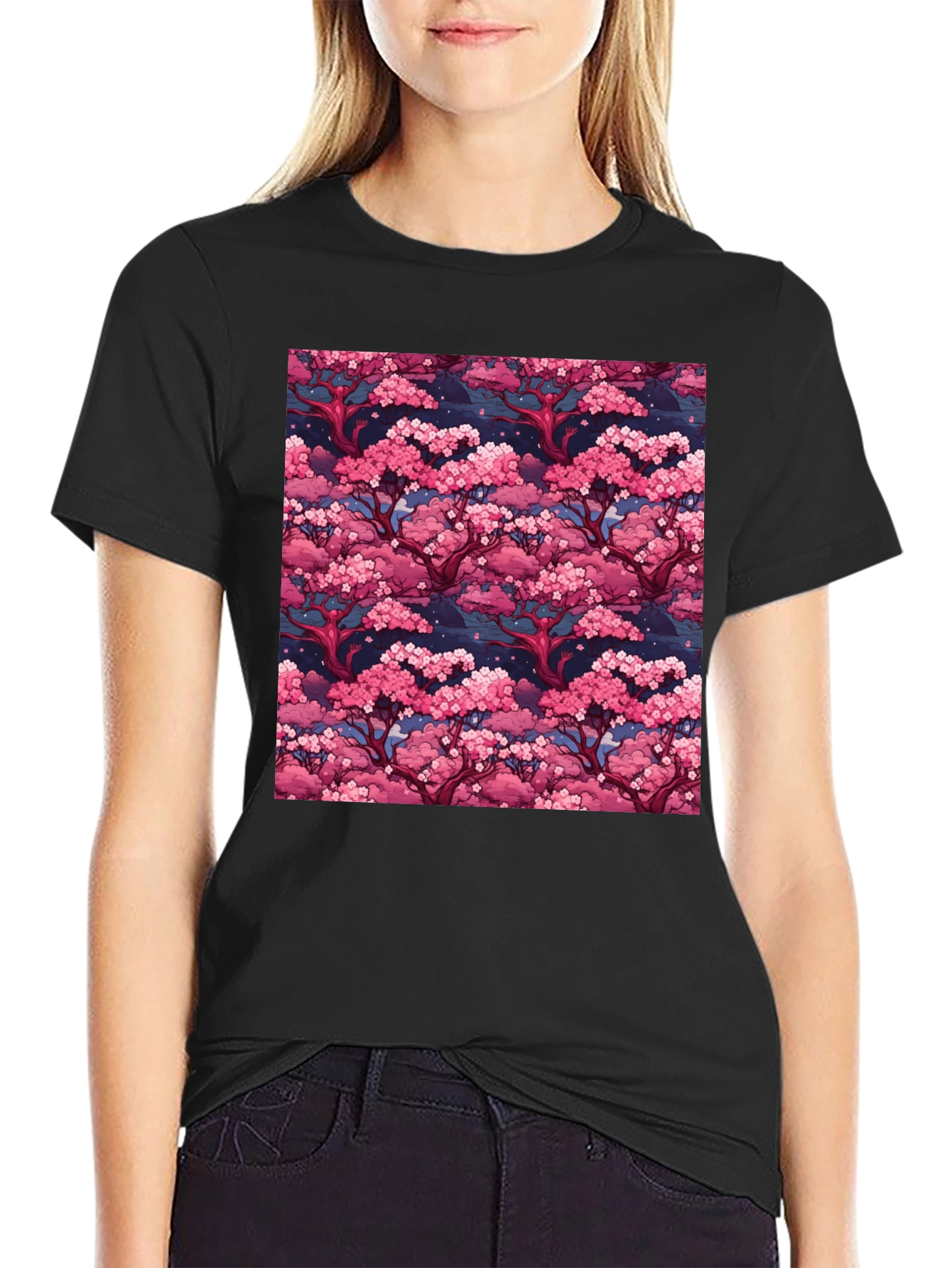 Cherry Blossom Tree Art Black Graphic Tee