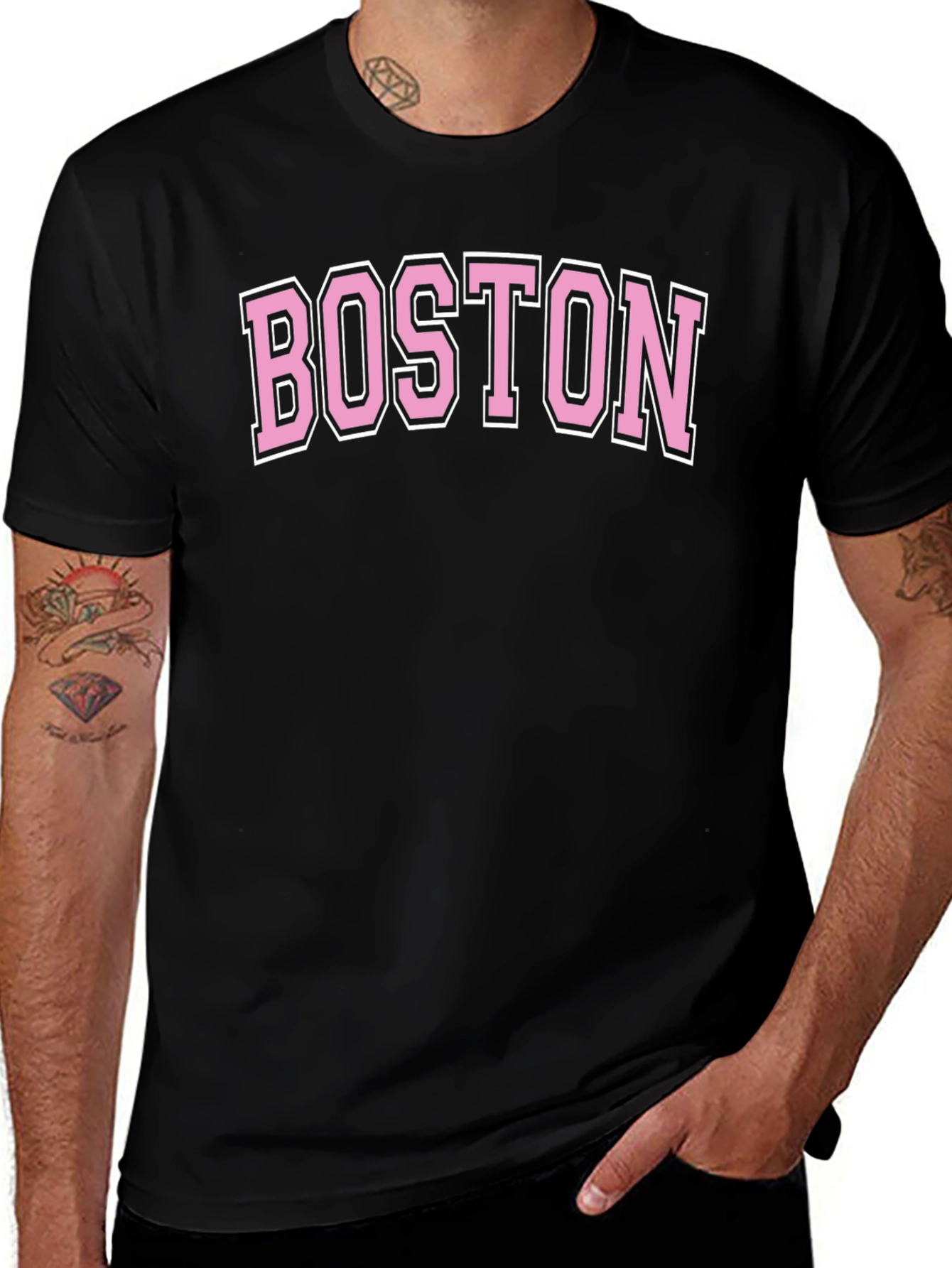 Boston Pink Letter Graphic Black T-Shirt