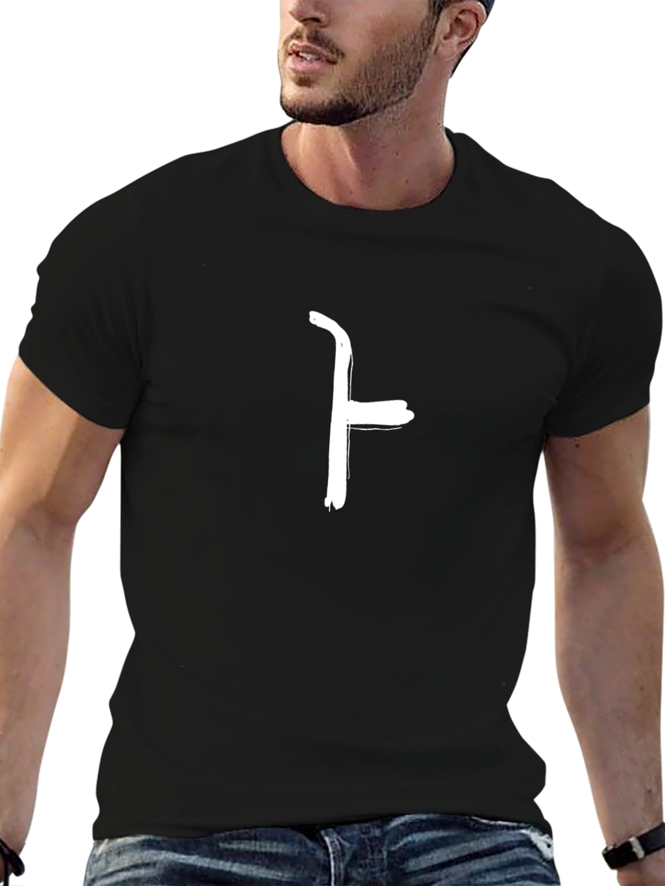 Minimalist Black T-Shirt with White Symbol