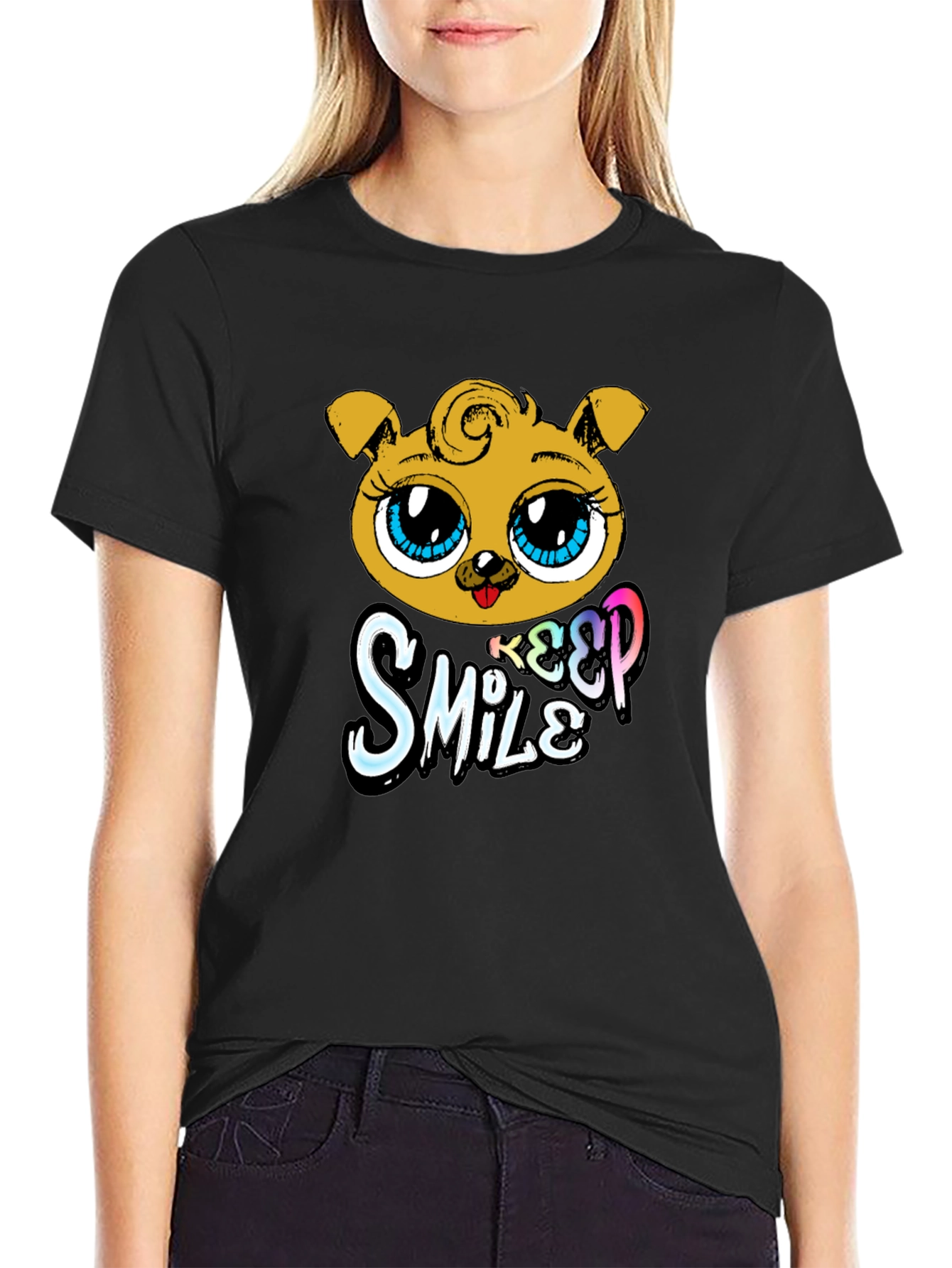 Cute Puppy Graphic Black T-Shirt