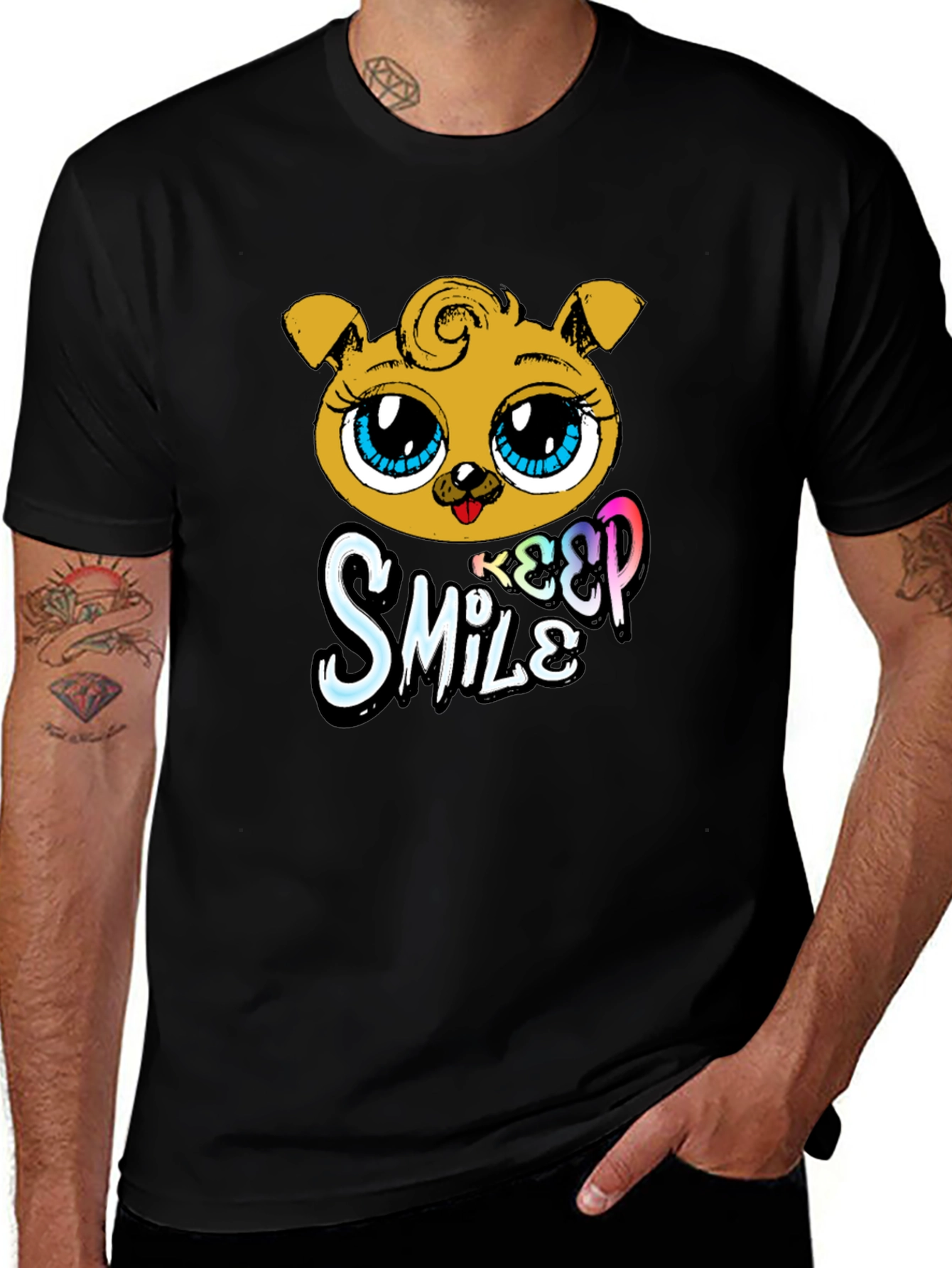 Cute Puppy Graphic Black T-Shirt